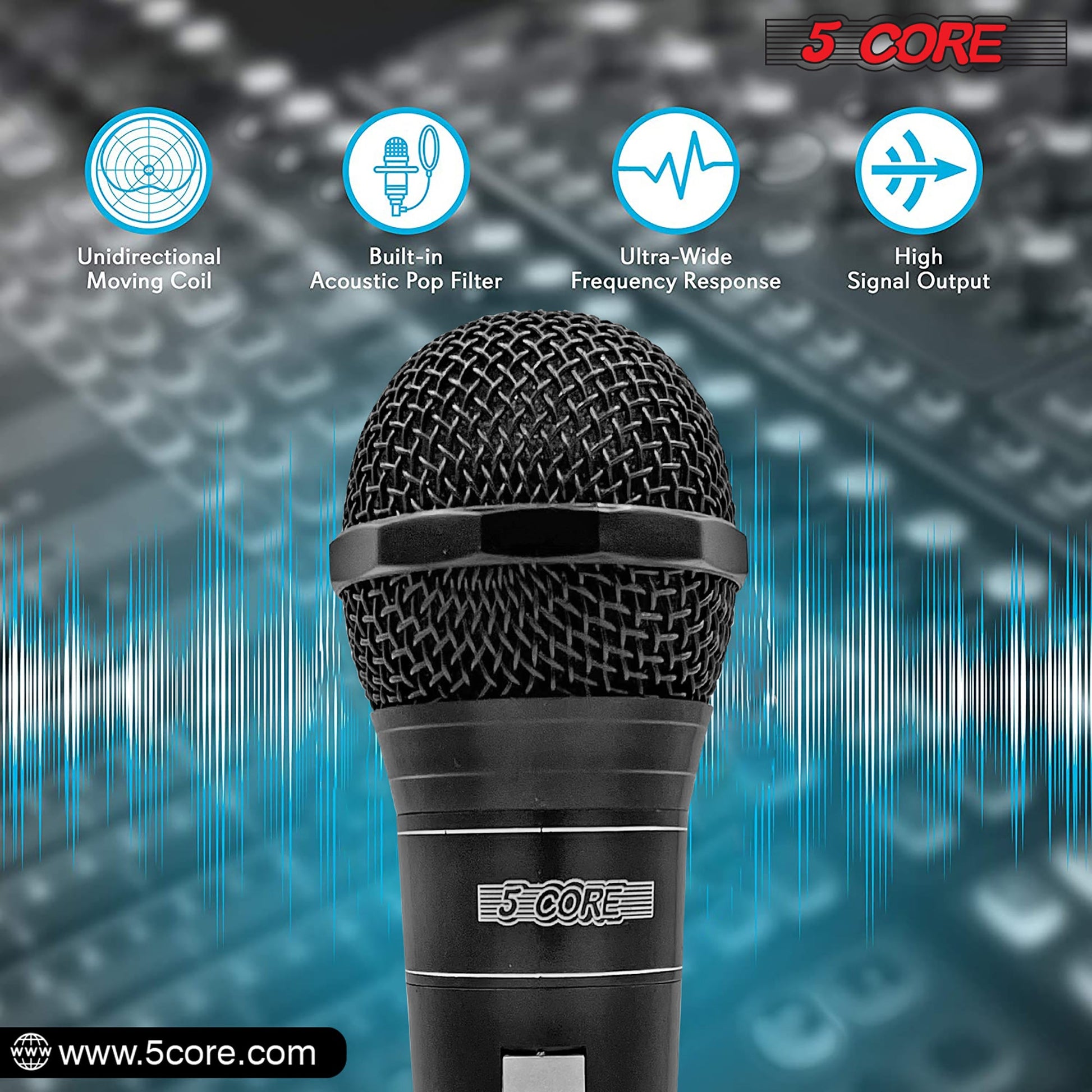 5 Core Microphone 2 Pieces Professional Black Dynamic Karaoke XLR Wired Mic w ON/OFF Switch Integrated Pop Filter Cardioid Unidirectional Pickup Handheld Micrófono for Singing DJ Podcast Speeches Includes Cable Mic Holder - PM 757 2PCS-4