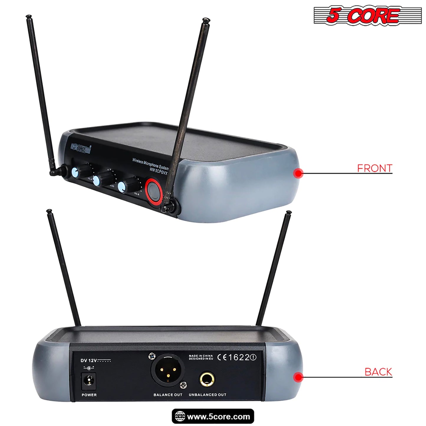 5Core Professional Wireless Microphone System with case, VHF Dual 2 Handheld Mic WM 5CPGVX