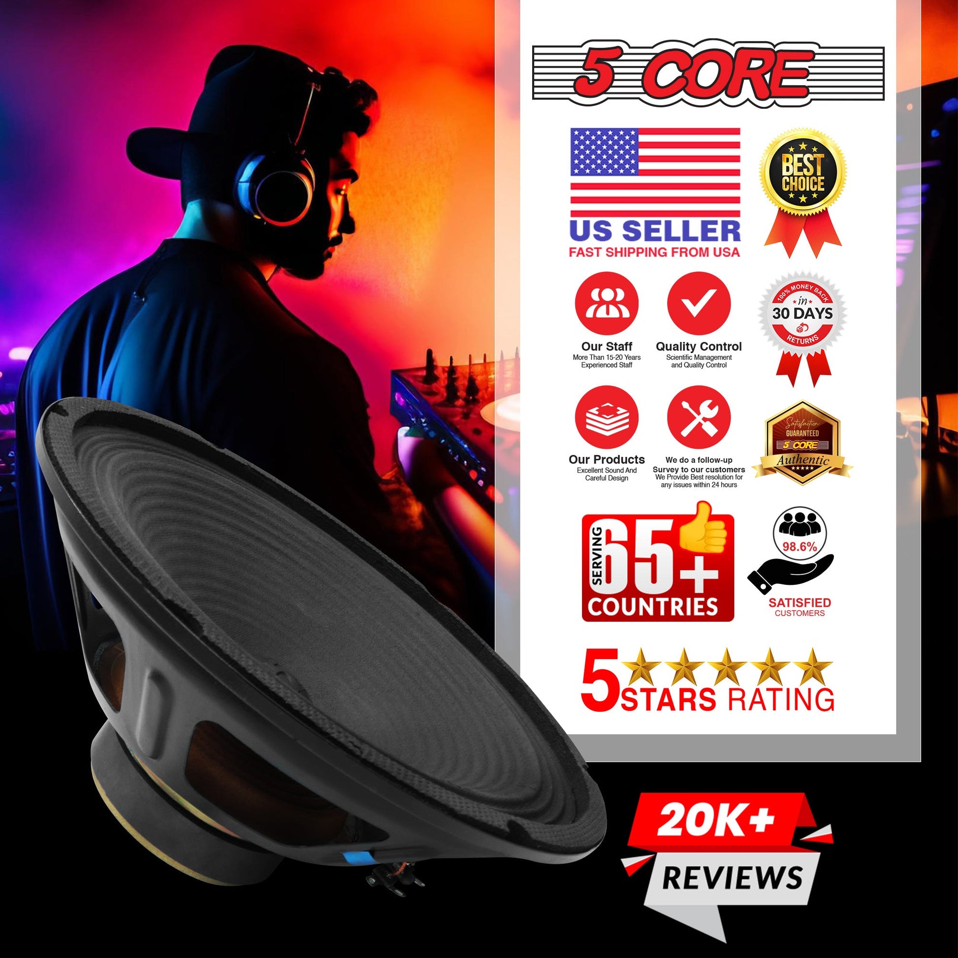5 CORE 2 Pieces 10" inch Full Range Car Audio Speakers High Power Peak 600W 4 Ohm Car Vehicle Audio Full Range Drivers, Wide Range DIY Loudspeaker Replacement SP-1090 2PCS-15