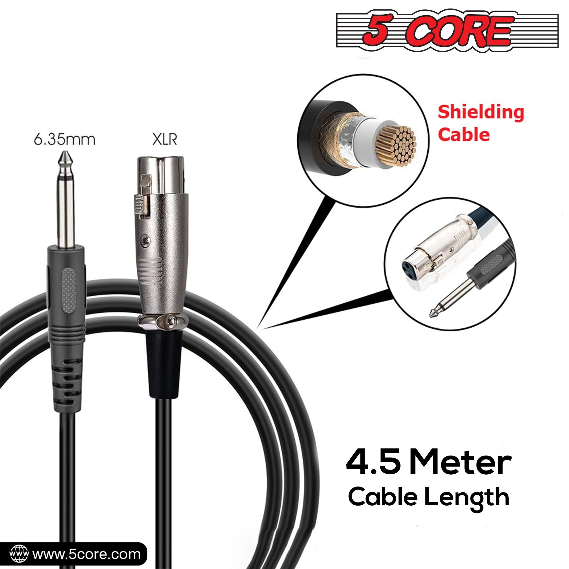 5 Core Microphone 3 Piece Professional Black Dynamic Karaoke XLR Wired Mic w ON/OFF Switch Integrated Pop Filter Cardioid Unidirectional Pickup Handheld Micrófono for Singing DJ Podcast Speeches Includes Cable Mic Holder Bag - PM-883 3PCS-3
