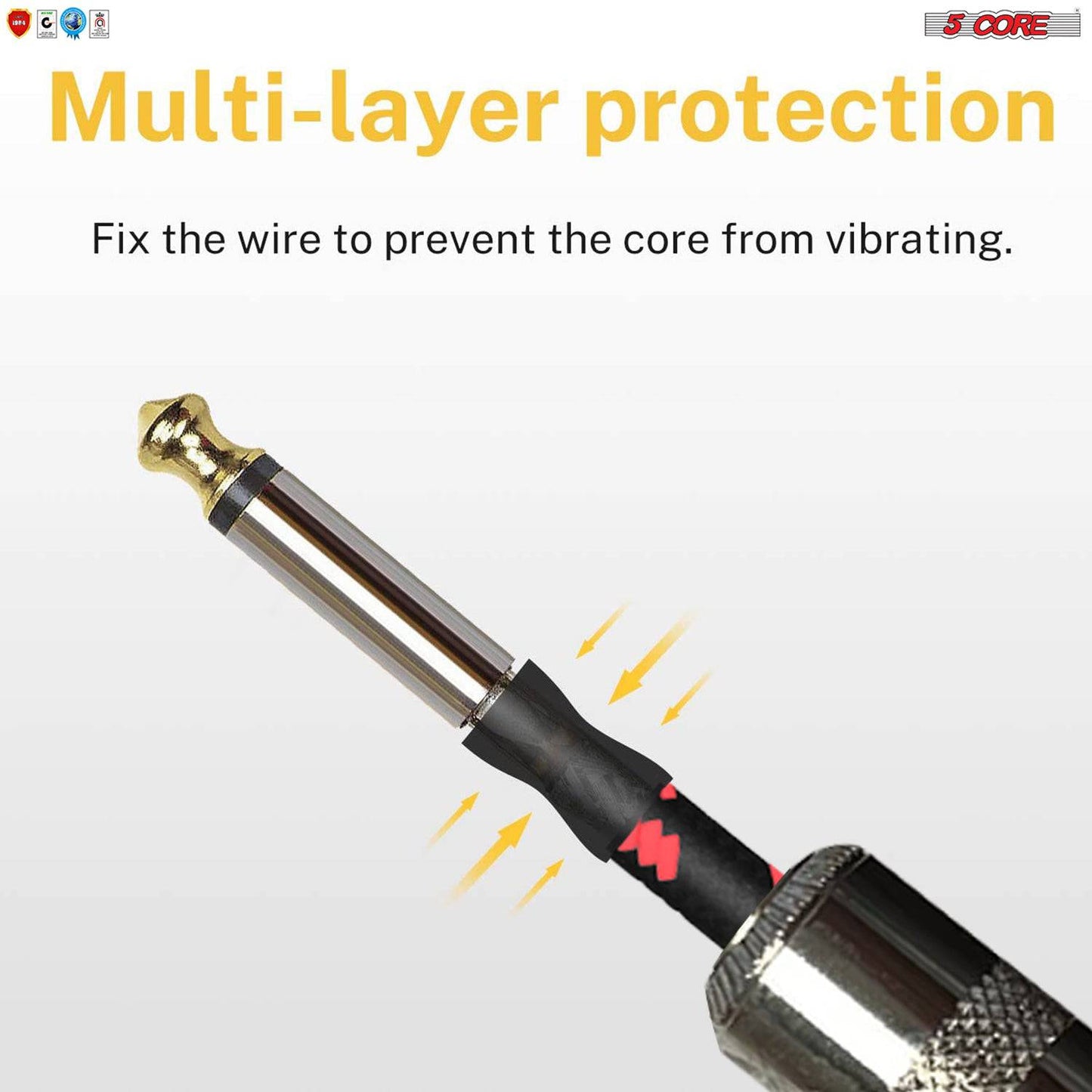 5 Core Guitar Cord Amp Cable 10 ft for Guitar Bass Electric Guitar Instrument Amplifier Audio GC-BR 10F 1L RED