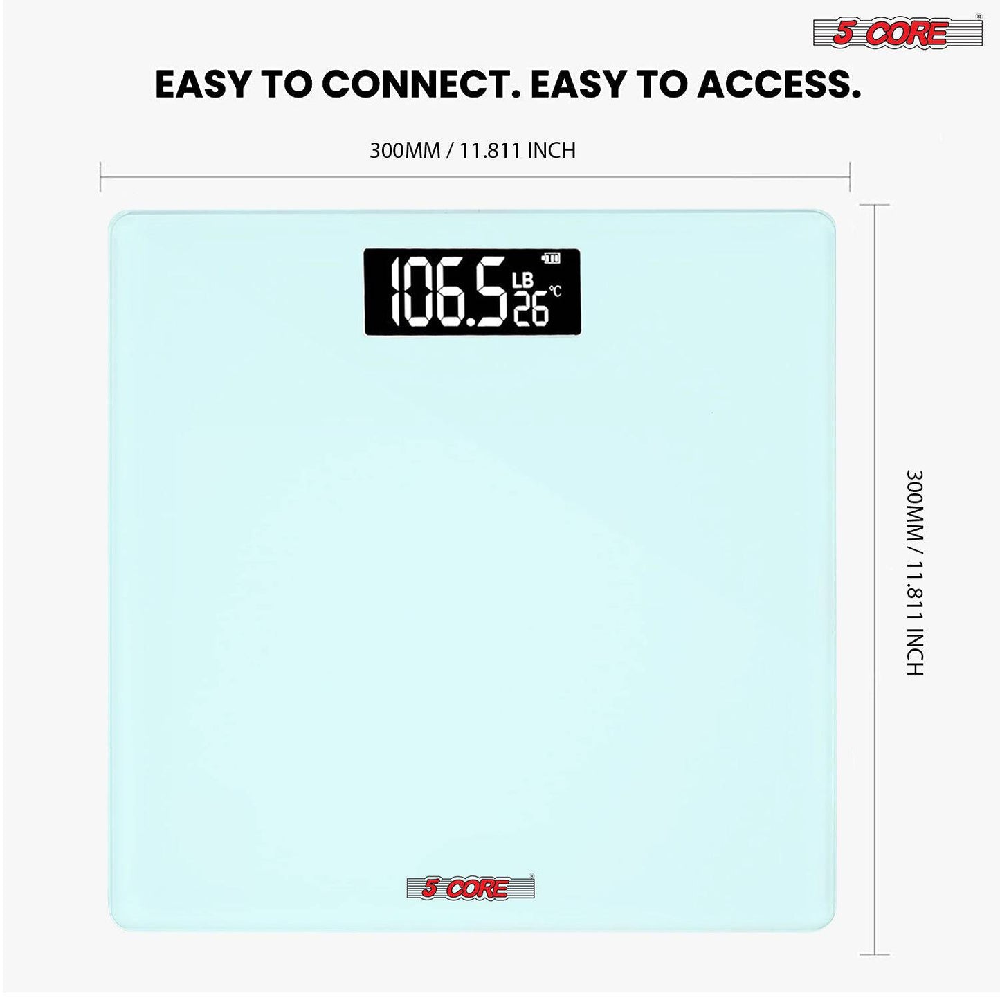 5Core Digital Bathroom Scale for Body Weight Fat Rechargeable 400 lb/180kg BS 02 R WH