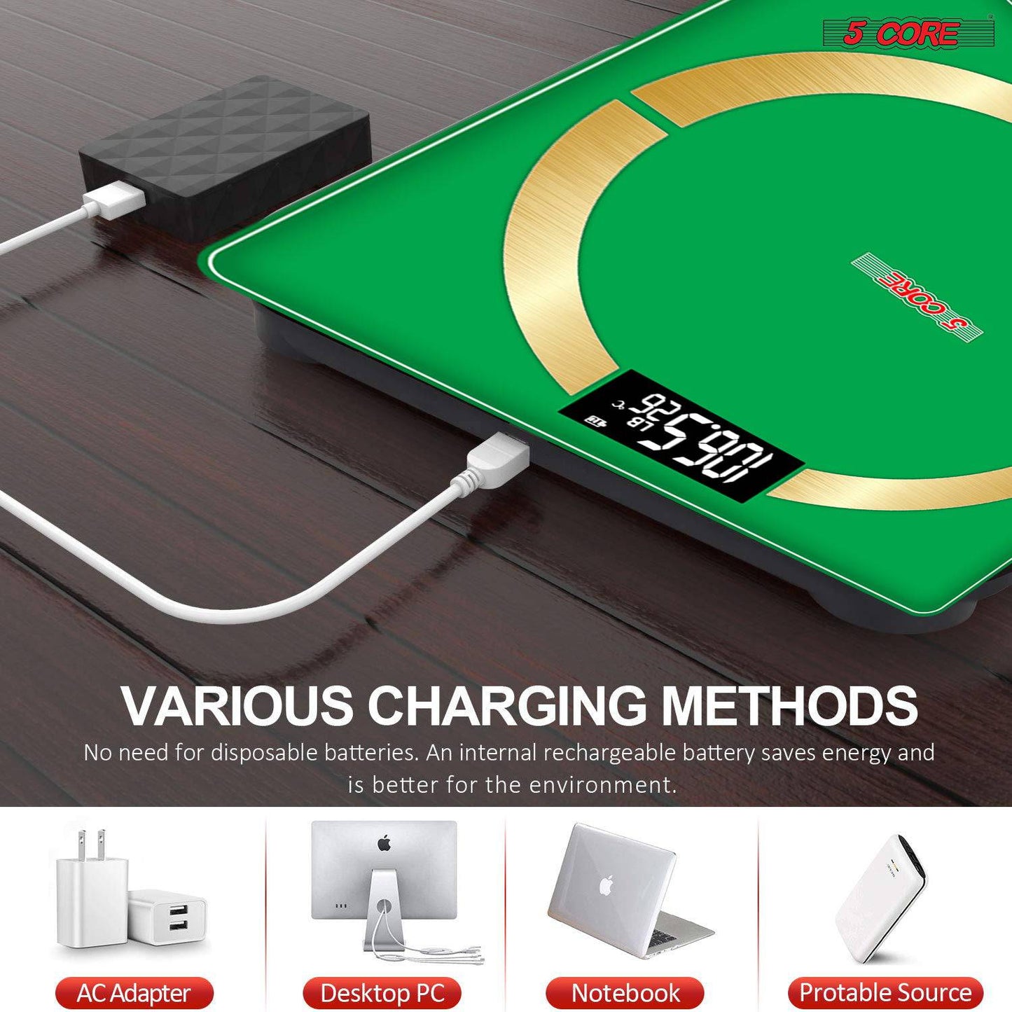 5Core Digital Bathroom Scale for Body Weight Fat Smart Bluetooth Rechargeable BBS 4 R SG