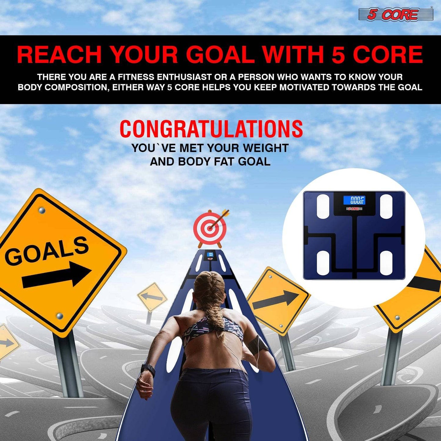 5Core Digital Bathroom Scale for Body Weight Fat Smart Bluetooth Rechargeable BBS VL B BLU