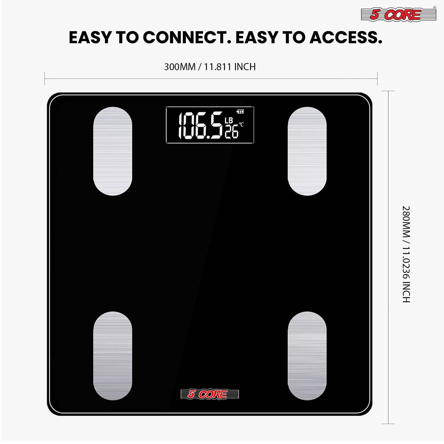 5Core Digital Bathroom Scale for Body Weight Fat Smart Bluetooth Rechargeable BBS VL R BLK