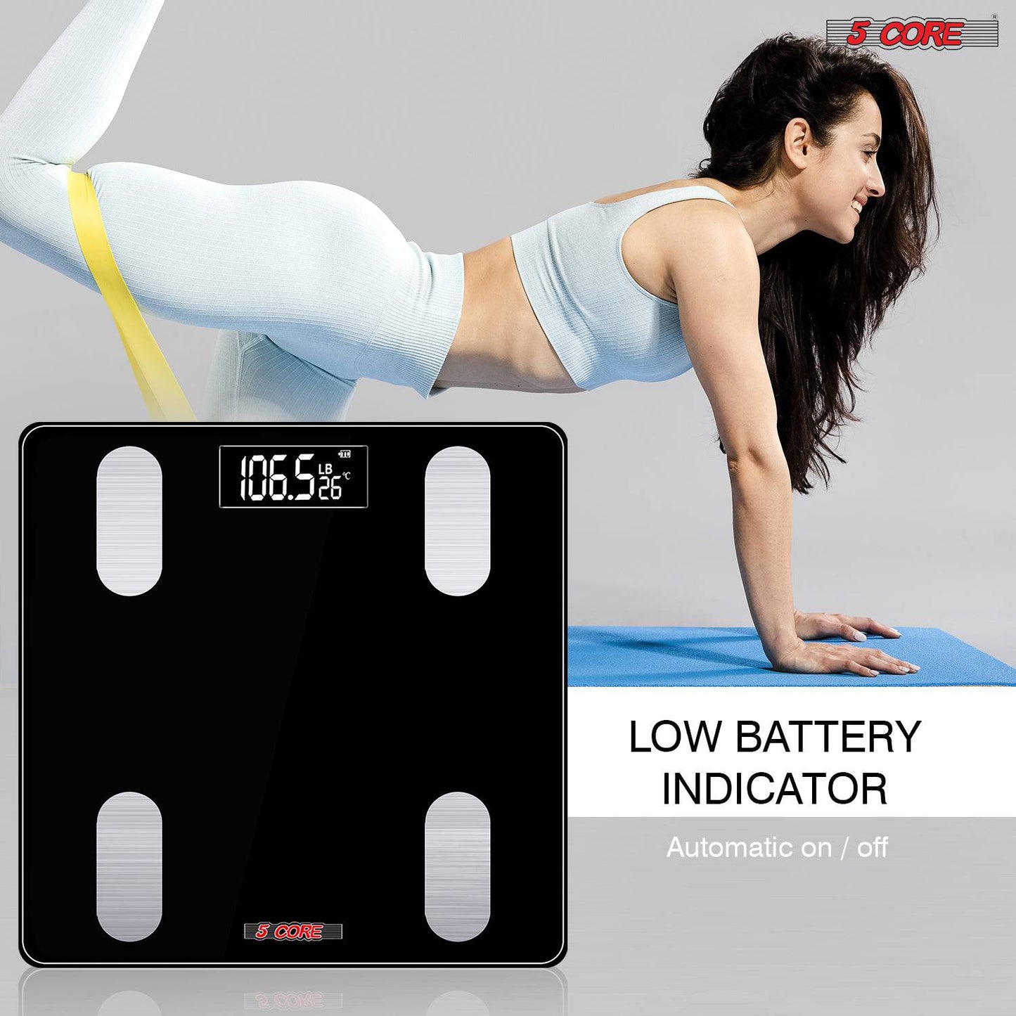 5Core Digital Bathroom Scale for Body Weight Fat Smart Bluetooth Rechargeable BBS VL R BLK