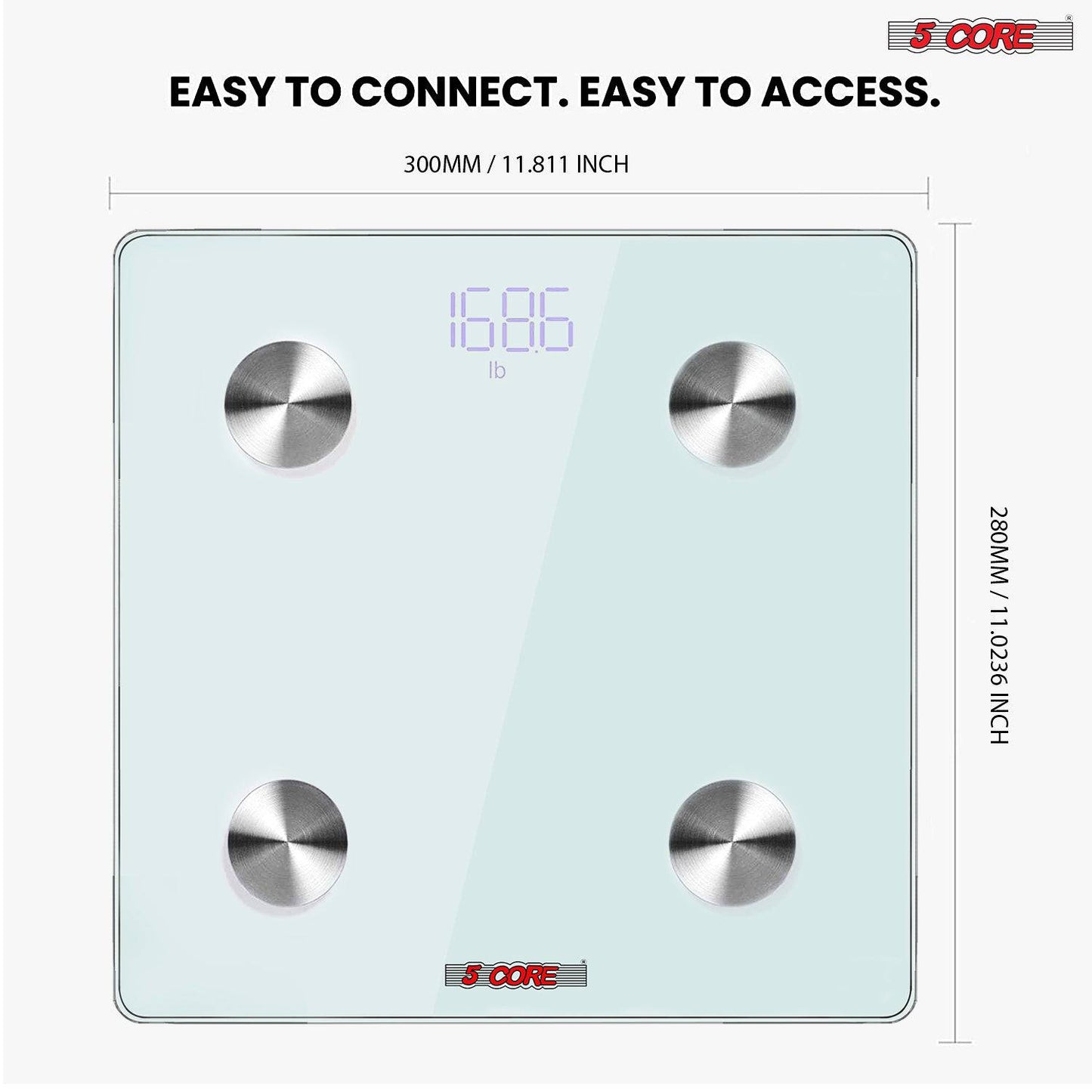 5Core Digital Bathroom Scale for Body Weight Fat Smart Bluetooth Rechargeable BBS DOT R WH
