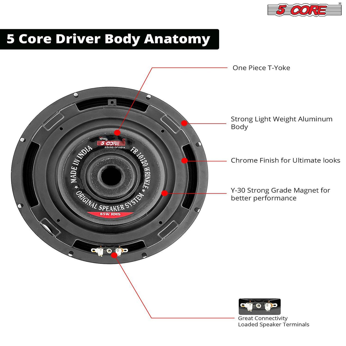 5Core 10 inch Subwoofer Replacement DJ Speaker Car Sub Woofer Loudspeaker FR-10-120 WP