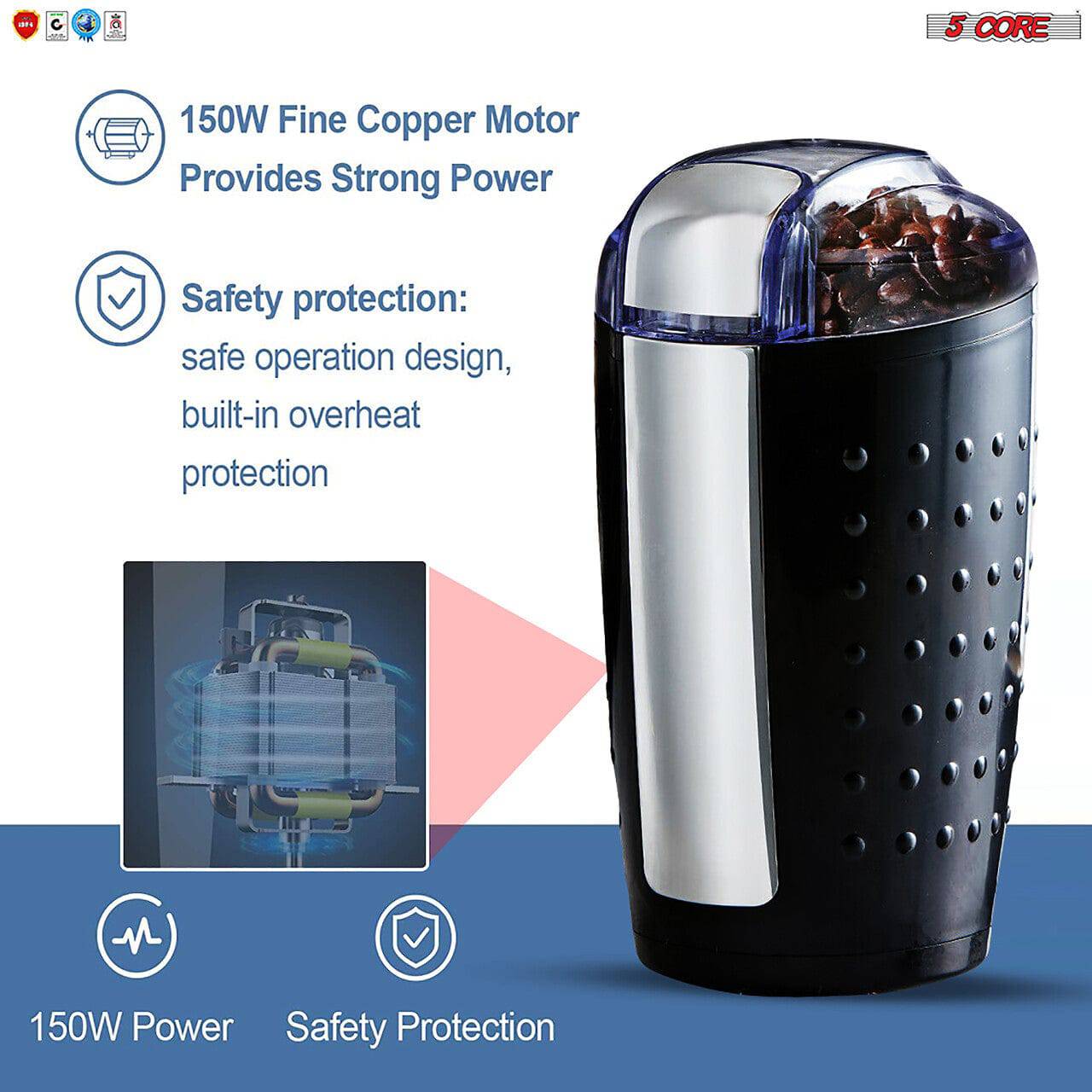 5Core Electric Coffee Grinder -Stainless Steel -4.5oz Capacity with Easy On/Off  5 Core CG 01 Black & Brown
