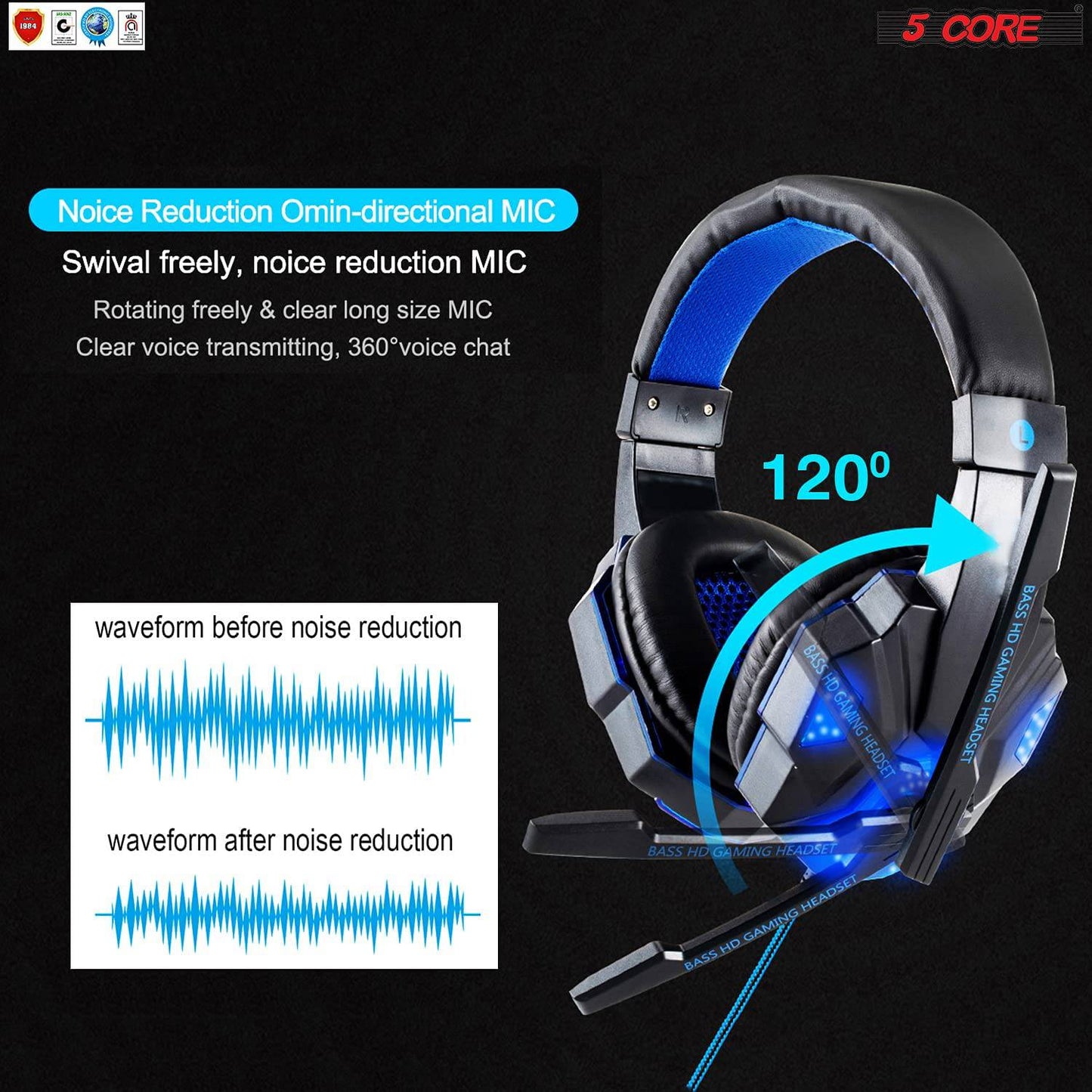 5Core Esports Gaming Headset 3.5 mm Wired Stereo Over-ear Pro LED 3D Sound PC Xbox PS4  HDP GM1