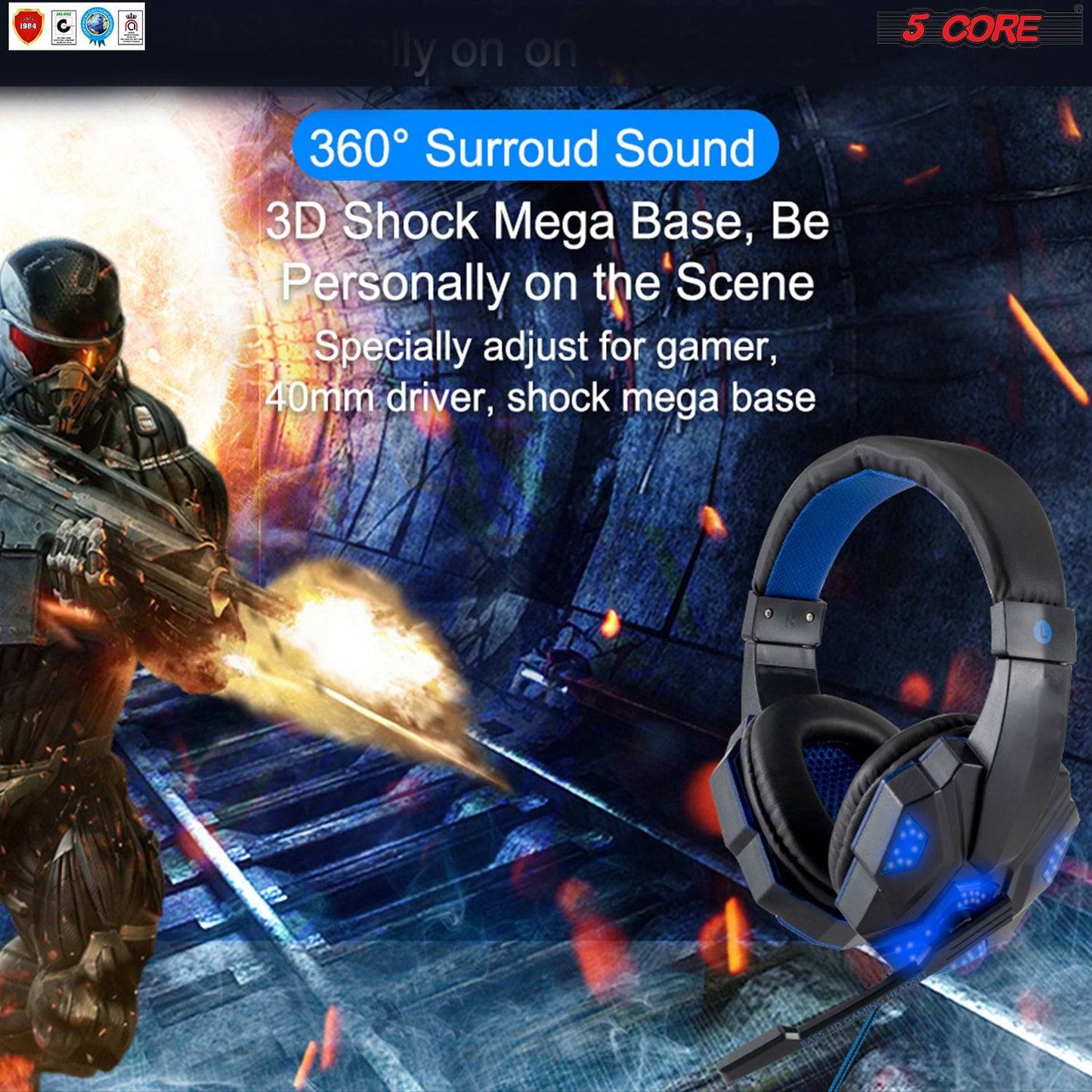 5Core Esports Gaming Headset 3.5 mm Wired Stereo Over-ear Pro LED 3D Sound PC Xbox PS4  HDP GM1