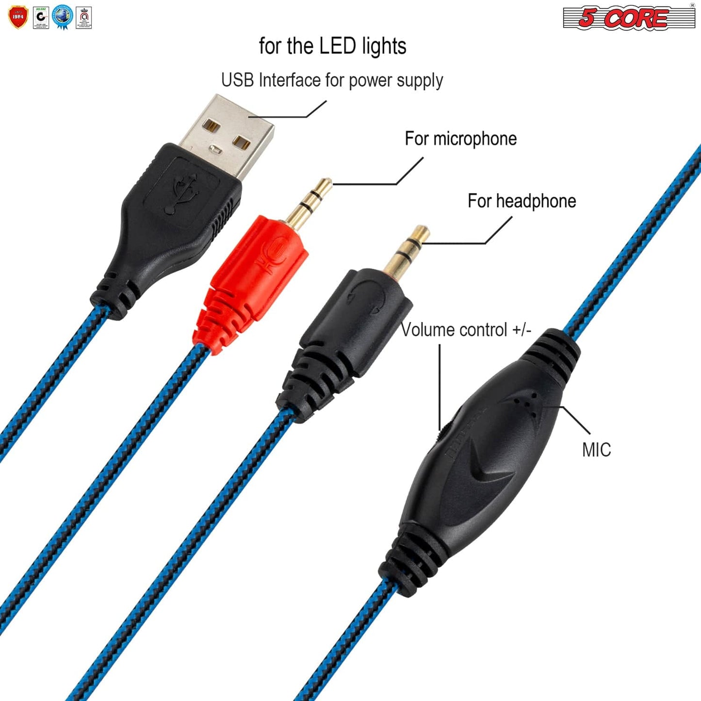 5Core Esports Gaming Headset 3.5 mm Wired Stereo Over-ear Pro LED 3D Sound PC Xbox PS4  HDP GM1