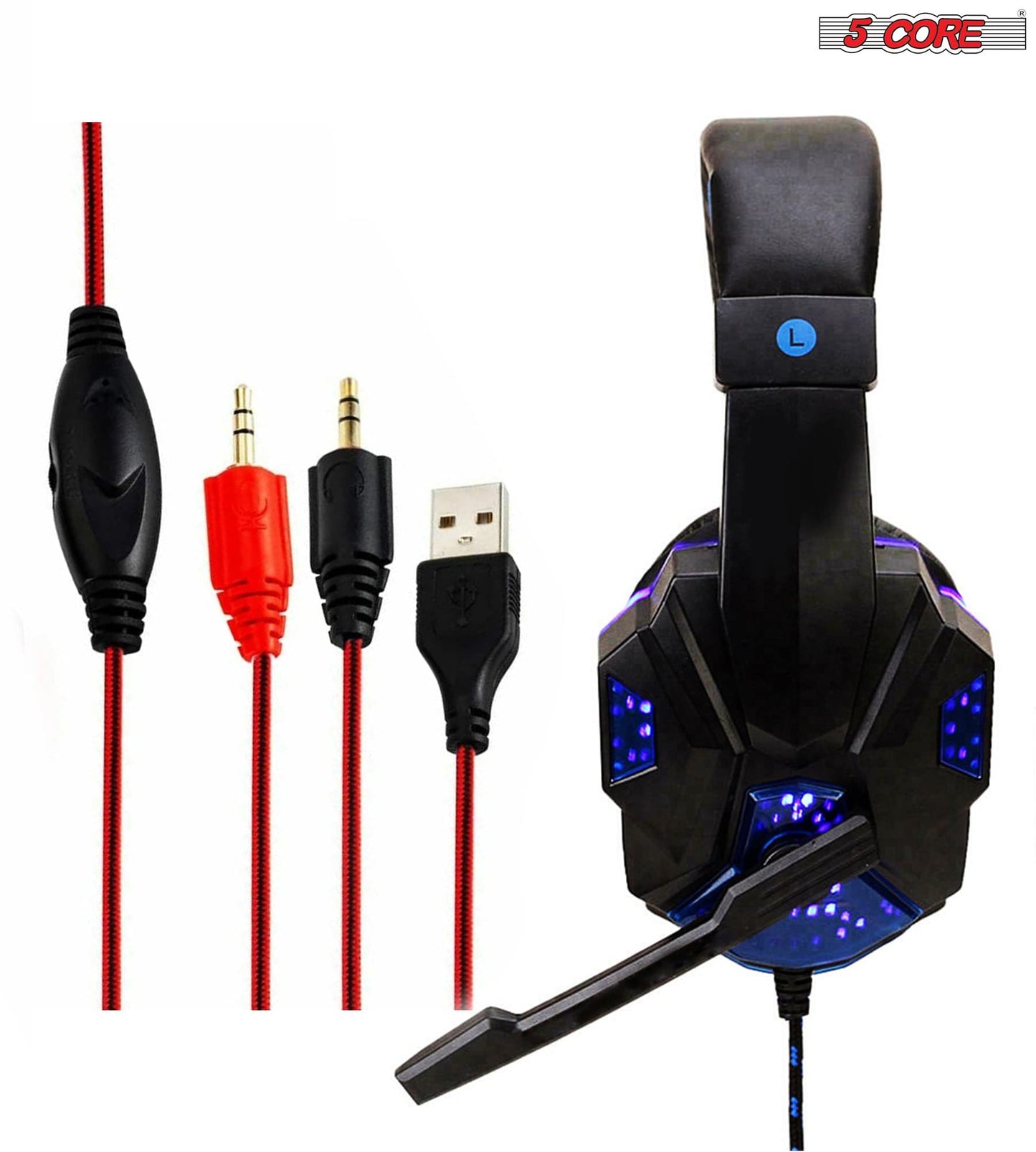 5Core Esports Gaming Headset 3.5 mm Wired Stereo Over-ear Pro LED 3D Sound PC Xbox PS4  HDP GM1