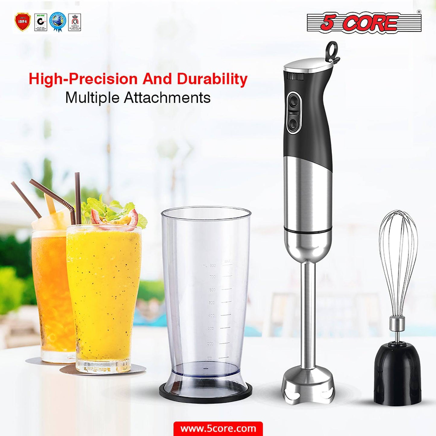 5Core 400W Immersion Hand Blender Multifunctional Electric 8 speed 2 accessories hb1516