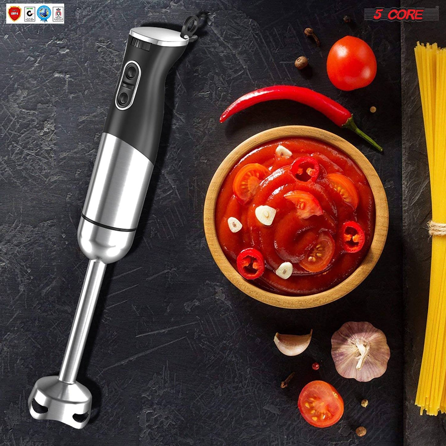 5Core 400W Immersion Hand Blender Multifunctional Electric 8 speed 2 accessories hb1516