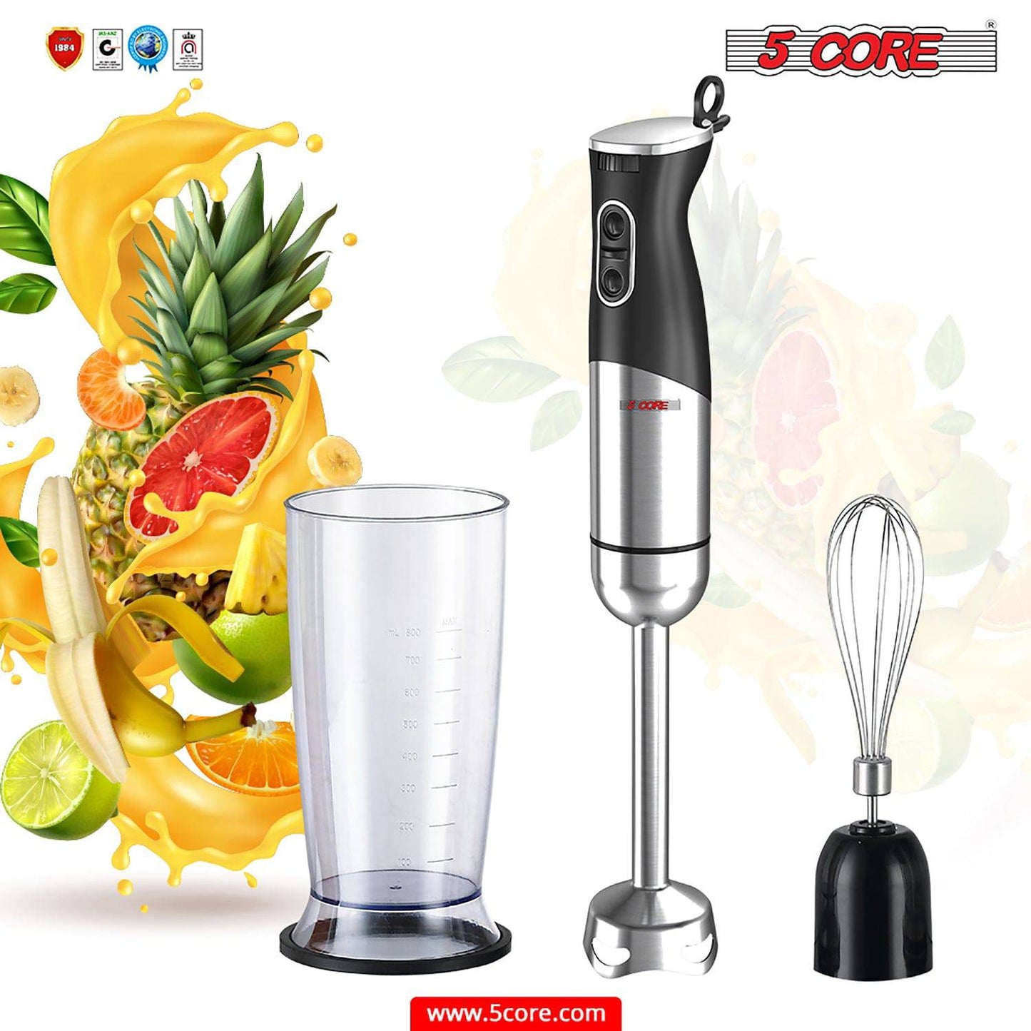 5Core 500W Immersion Hand Blender Multifunctional Electric 8 speed 2 accessories HB1516New