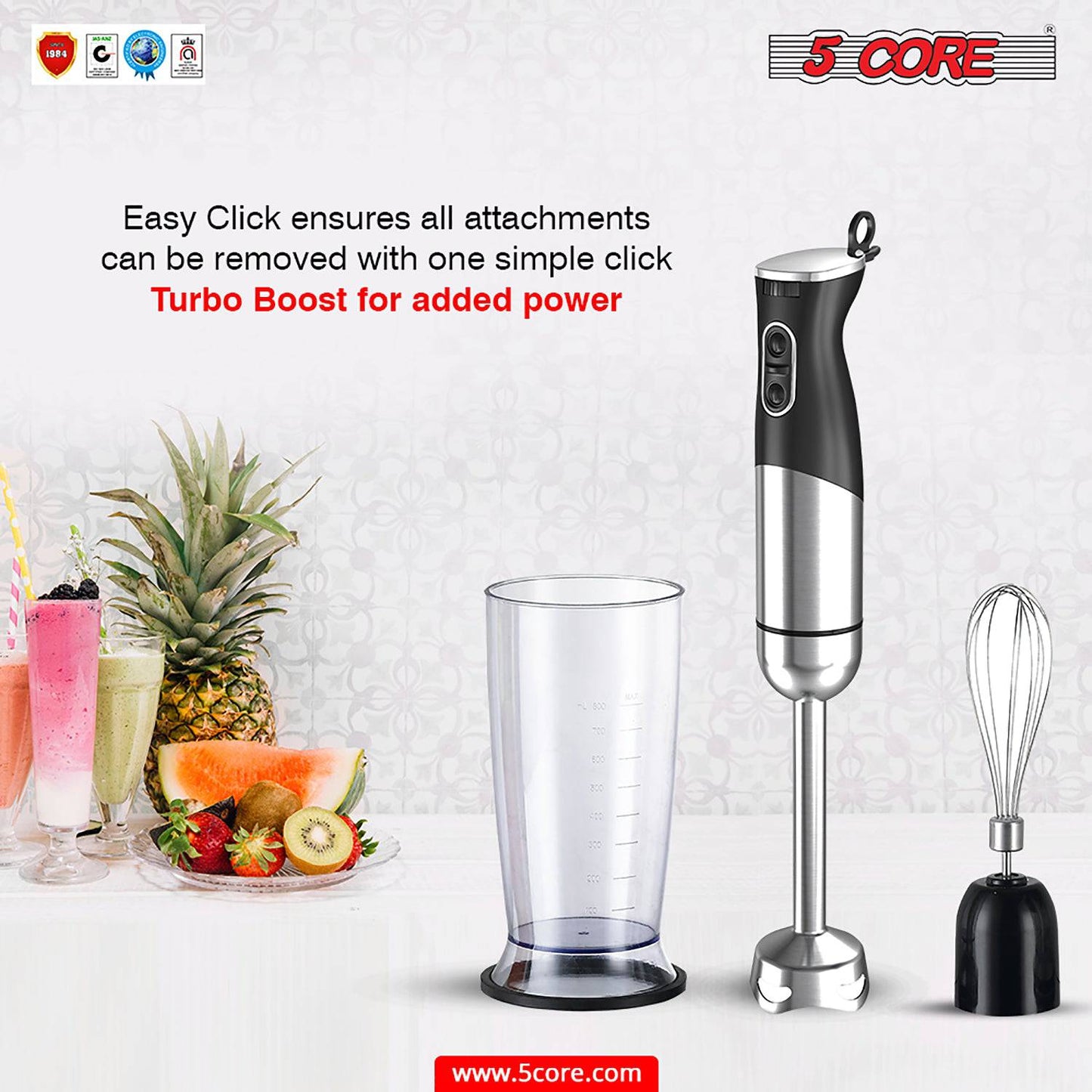 5Core 500W Immersion Hand Blender Multifunctional Electric 8 speed 2 accessories HB1516New
