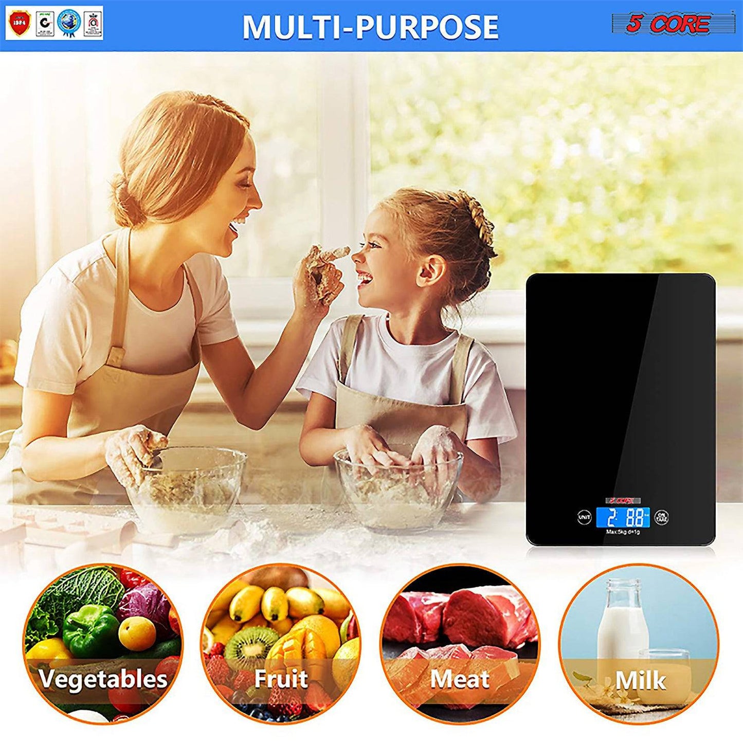 5Core Kitchen Scale Digital Food Diet Postal Scales Weight Bascula Touch Screen  K 43