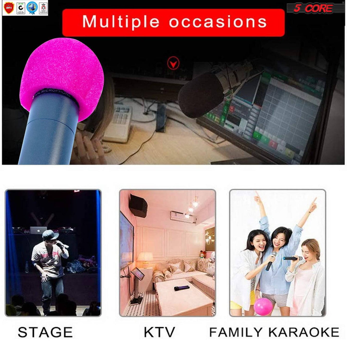 5Core Microphone Pop Filter Windscreen Mic Sponge Cover Foam For Karaoke Black & PINK SPONGE