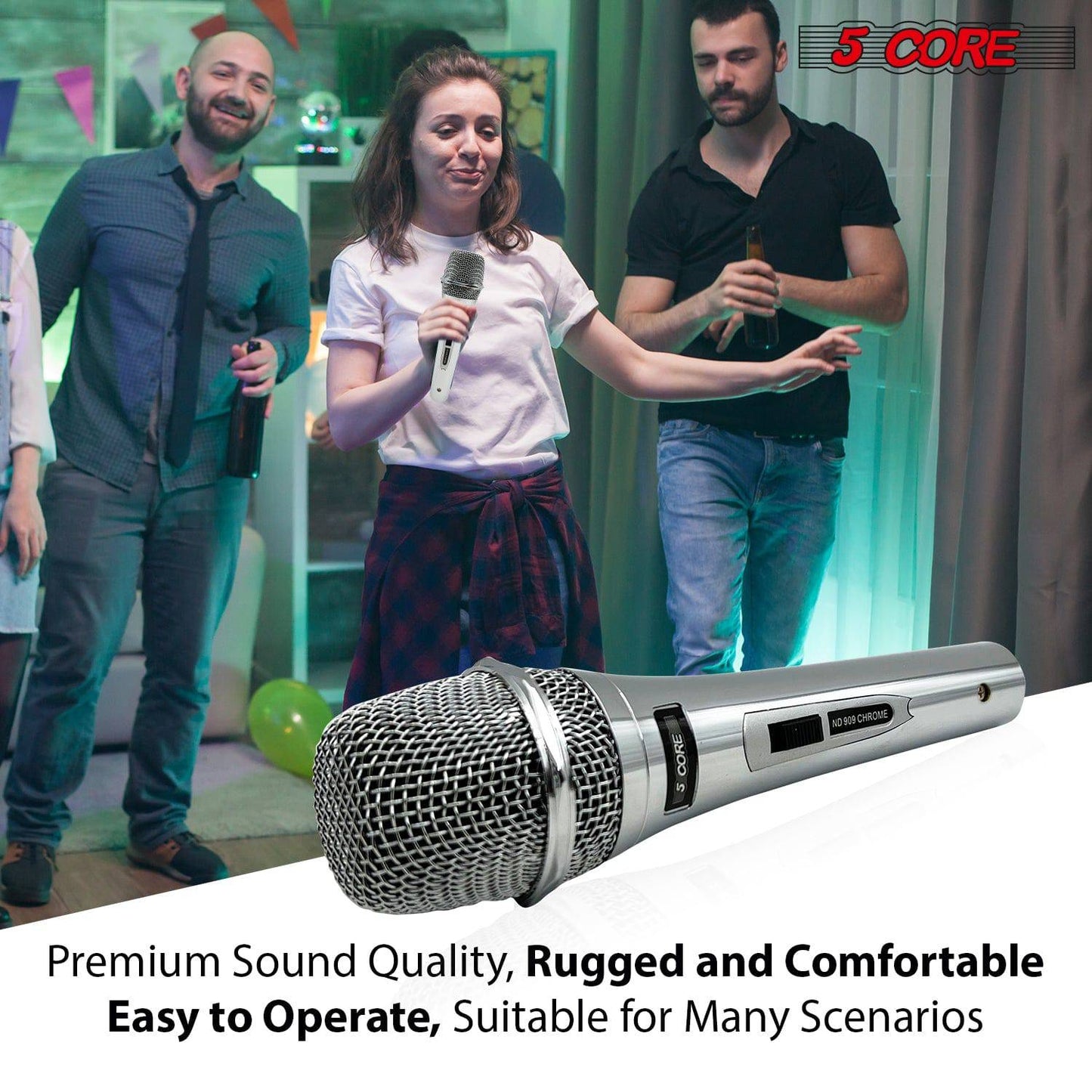 5 Core Microphone Pro Microfono Dynamic Mic XLR Audio Cardiod Vocal Karaoke ND 909 CHROME