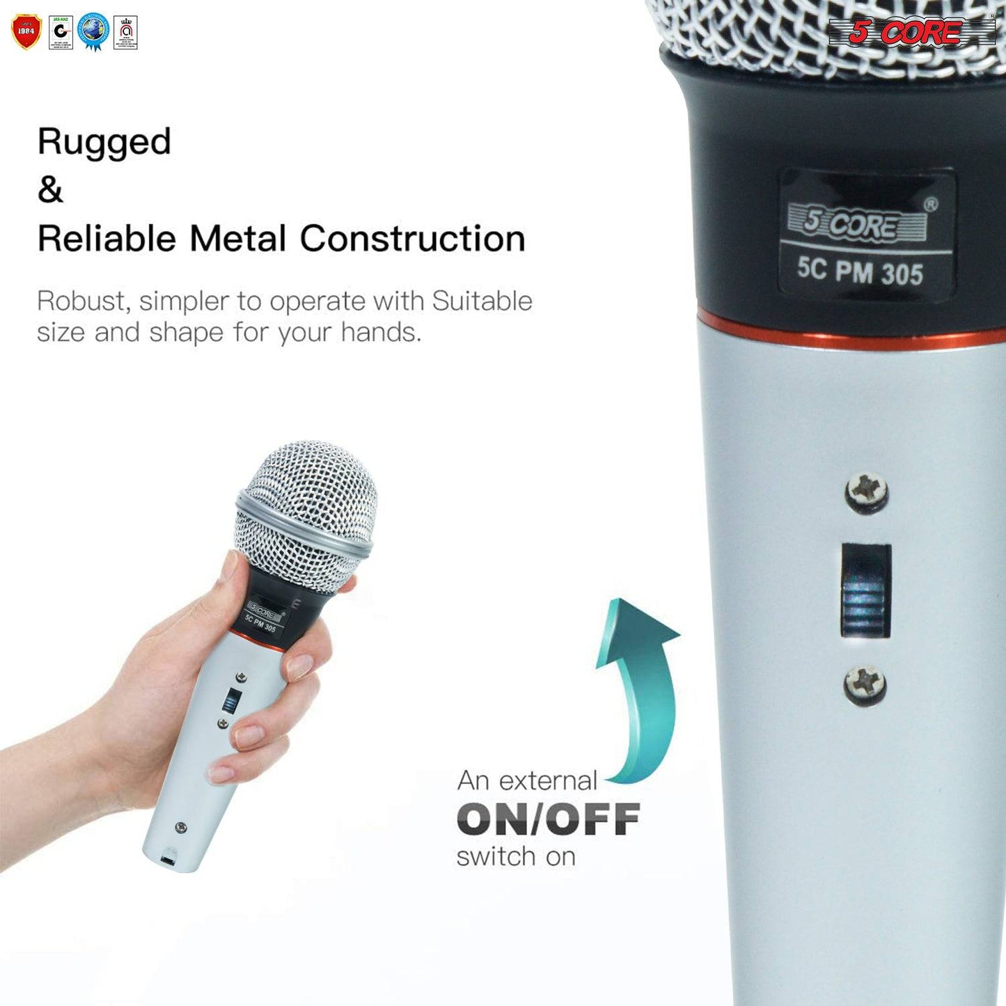 5Core Microphone Pro Microfono Dynamic Mic XLR Audio Cardiod Vocal Karaoke  PM 305