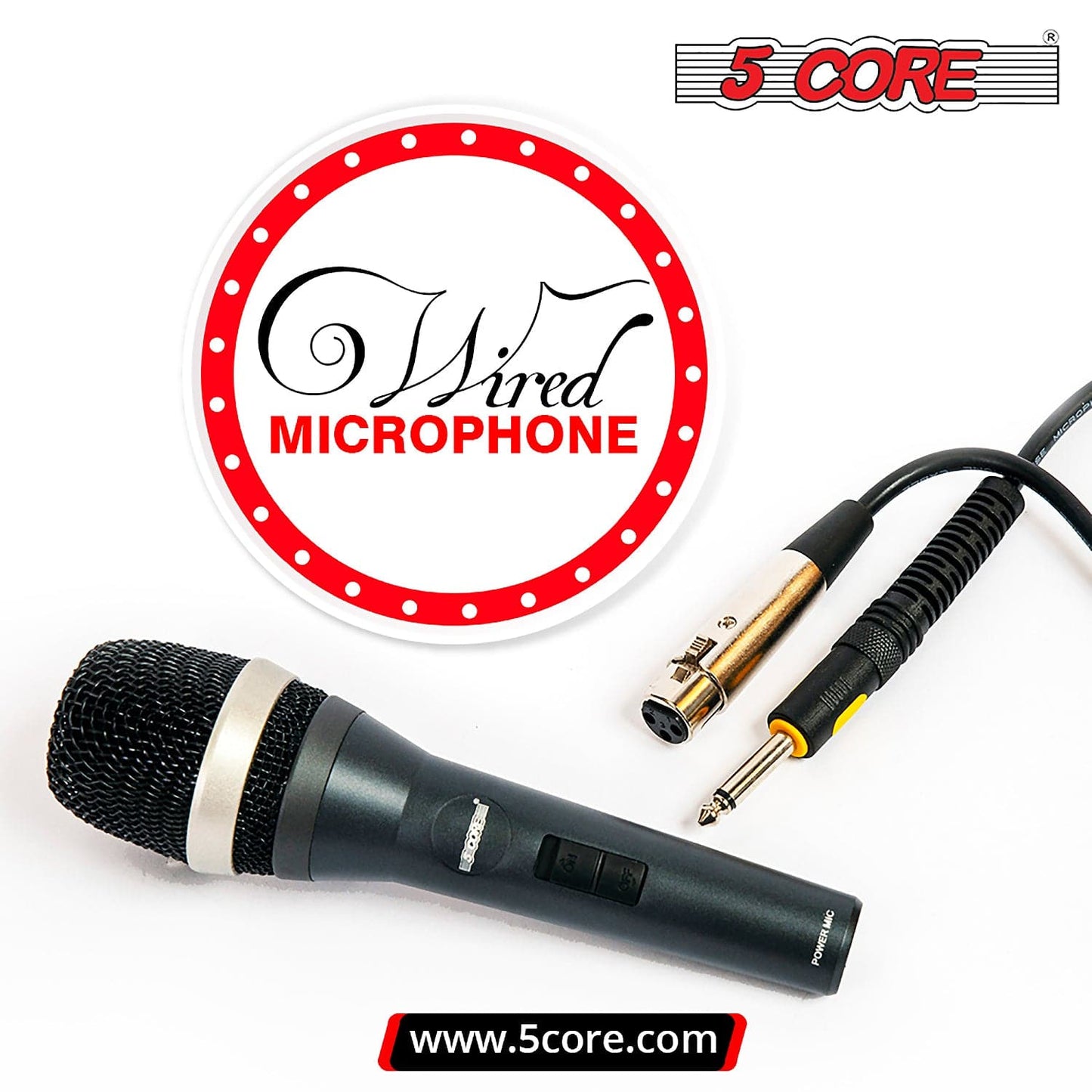 5Core Microphone Pro Microfono Dynamic Mic XLR Audio Cardiod Vocal Karaoke 5C-POWER
