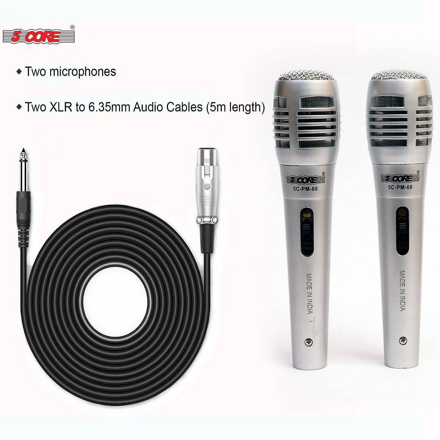 5Core Microphone Pro Microfono Dynamic Mic XLR Audio Cardiod Vocal Karaoke  PM-66K 2 pcs