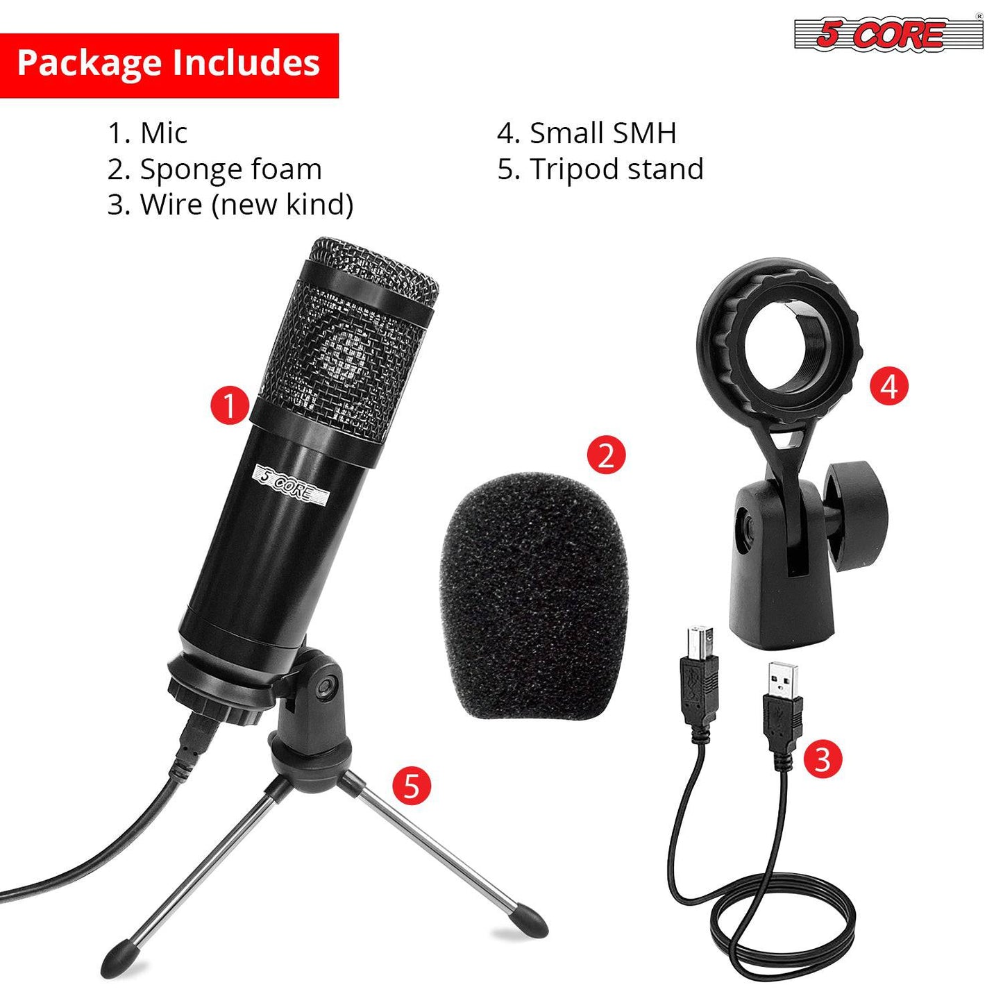 5Core Premium Pro Audio Condenser Recording Microphone Podcast Gaming PC Studio Mic RM 4 B