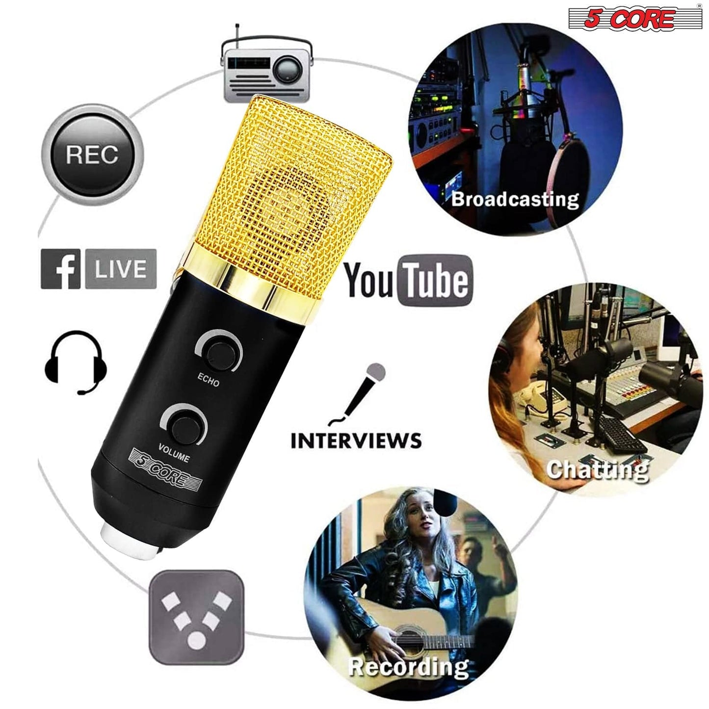 5Core Premium Pro Audio Condenser Recording Microphone Podcast Gaming PC Studio Mic RM-5-BG