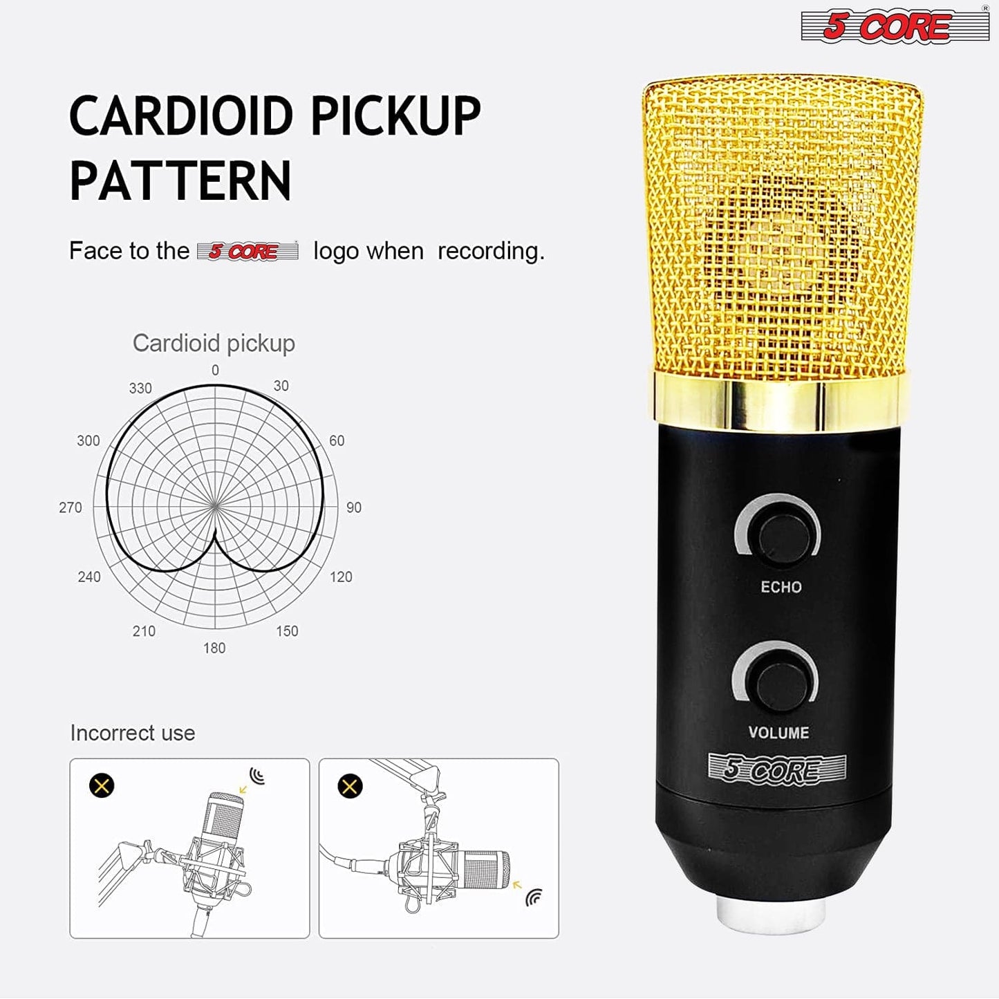 5Core Premium Pro Audio Condenser Recording Microphone Podcast Gaming PC Studio Mic RM-5-BG
