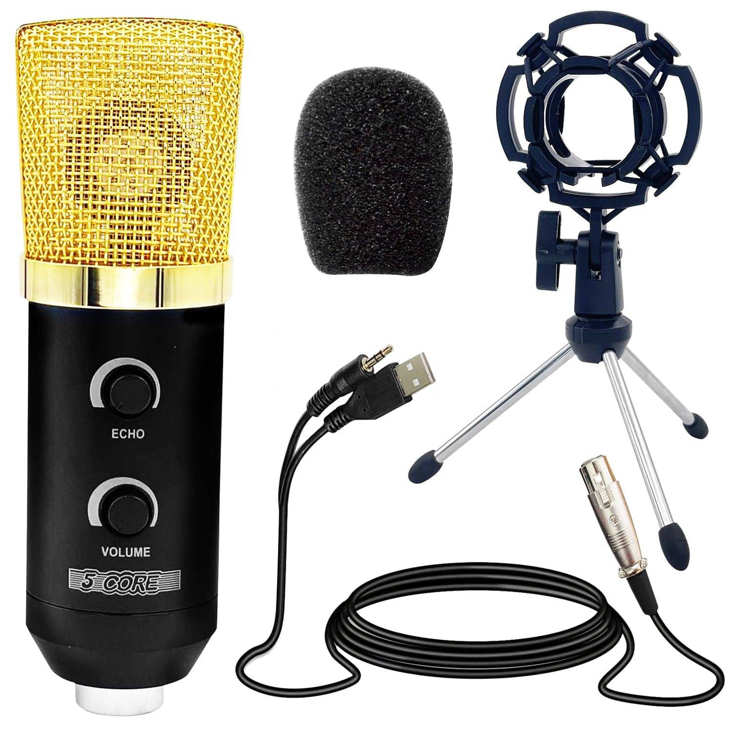 5Core Premium Pro Audio Condenser Recording Microphone Podcast Gaming PC Studio Mic RM-5-BG