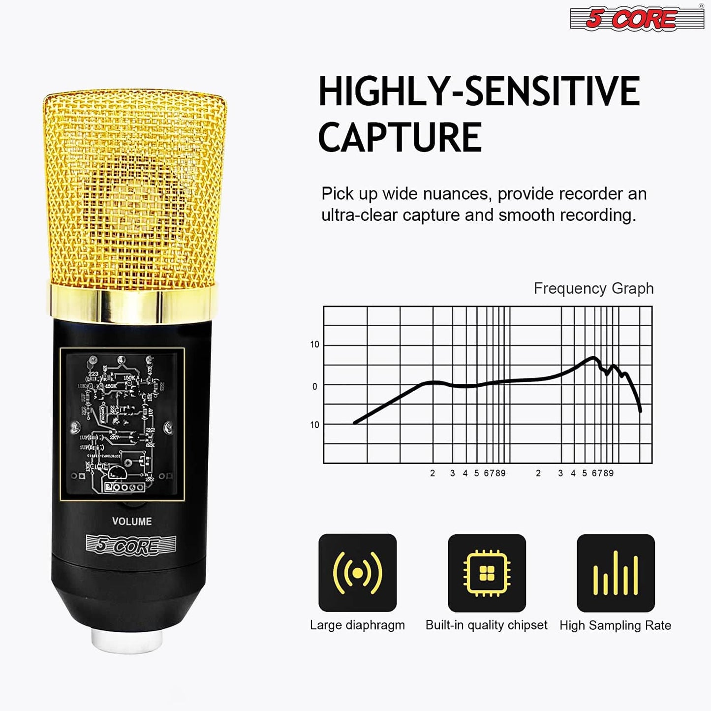 5Core Premium Pro Audio Condenser Recording Microphone Podcast Gaming PC Studio Mic RM-5-BG