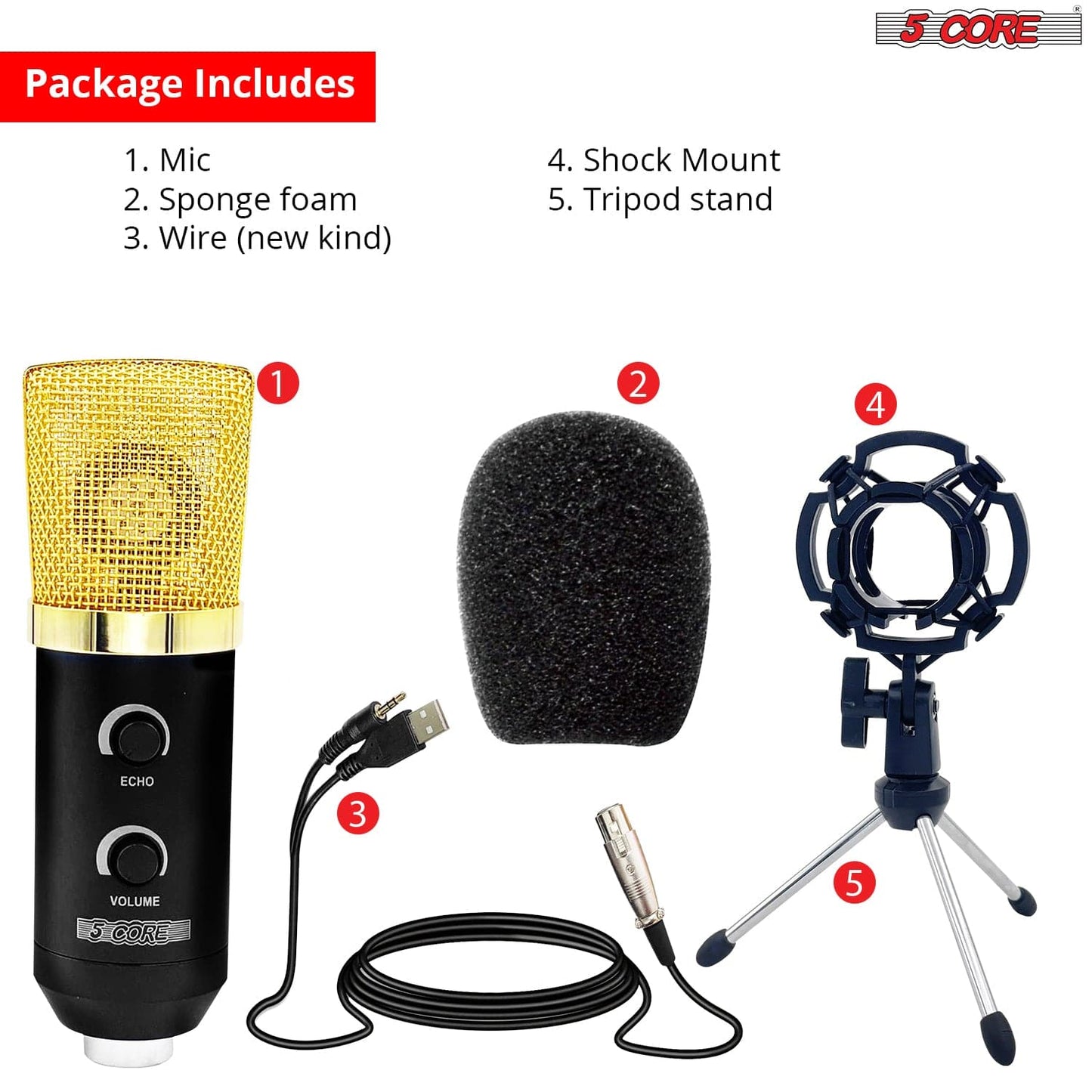 5Core Premium Pro Audio Condenser Recording Microphone Podcast Gaming PC Studio Mic RM-5-BG