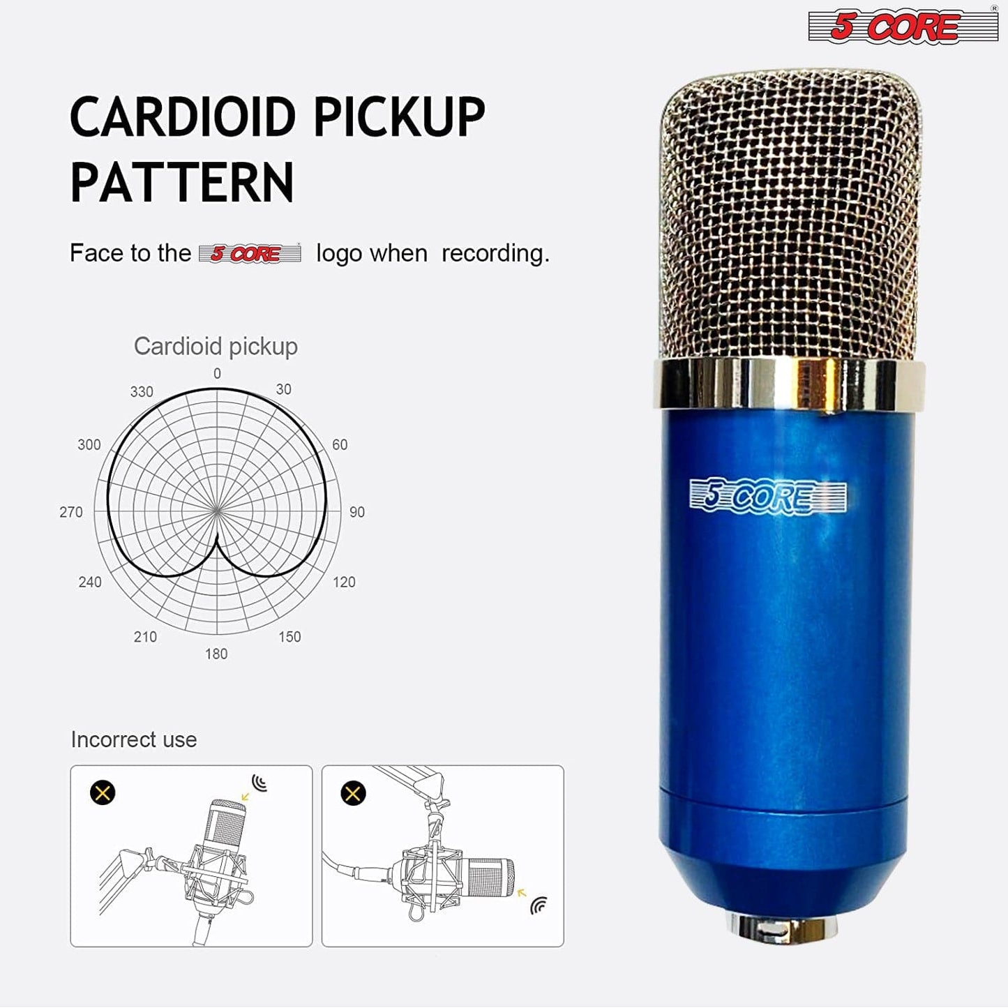 5Core  Premium Pro Audio Condenser Recording Microphone Podcast Gaming PC Studio Mic RM 7 BLU