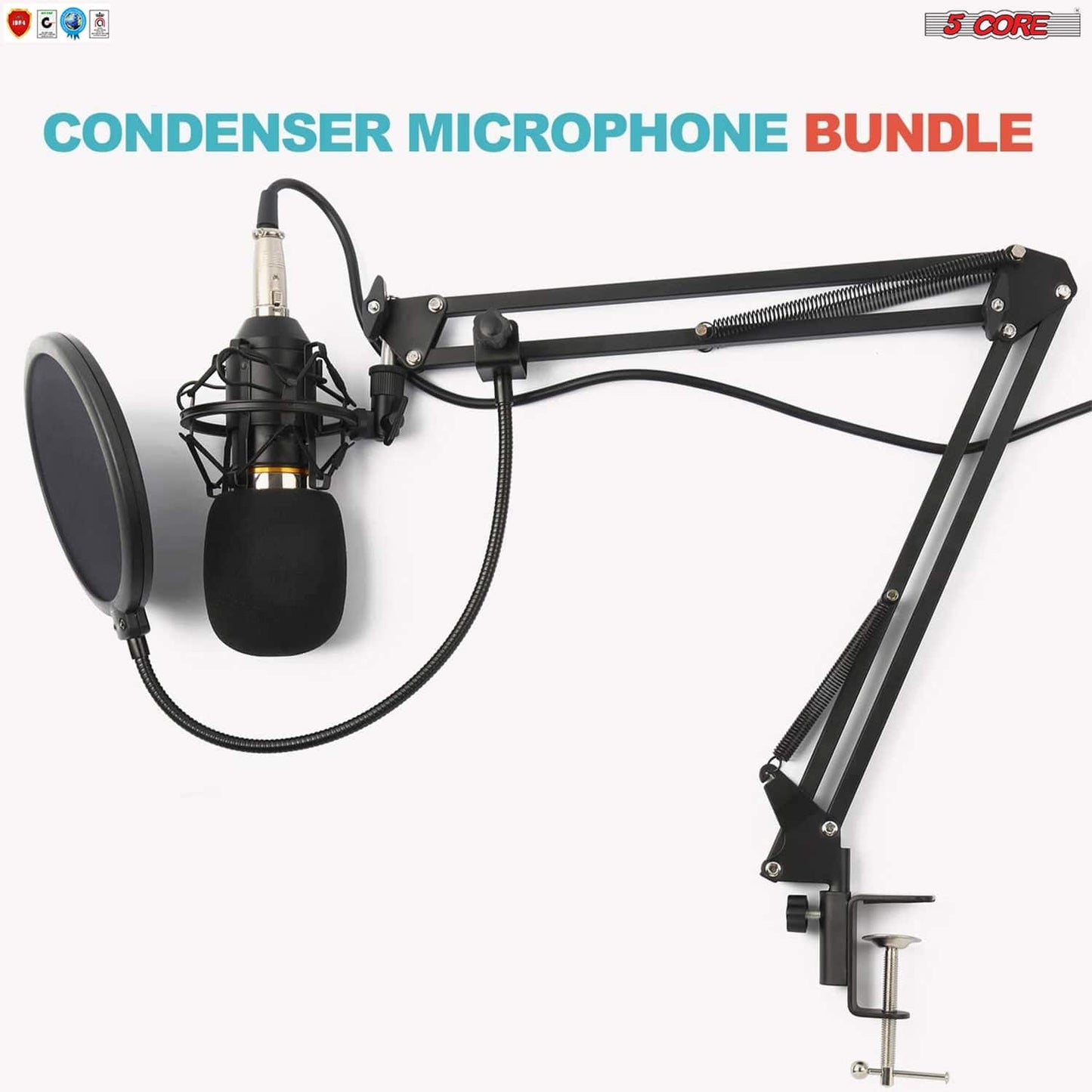 5Core Premium Pro Audio Condenser Recording Microphone Podcast Gaming PC Studio Mic (Gold) Rec Set