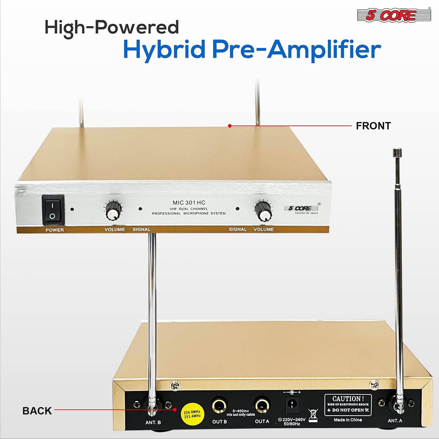 5Core VHF Dual Channel DIGITAL PRO Wireless Microphone System with Receiver WM 301 HC GLD