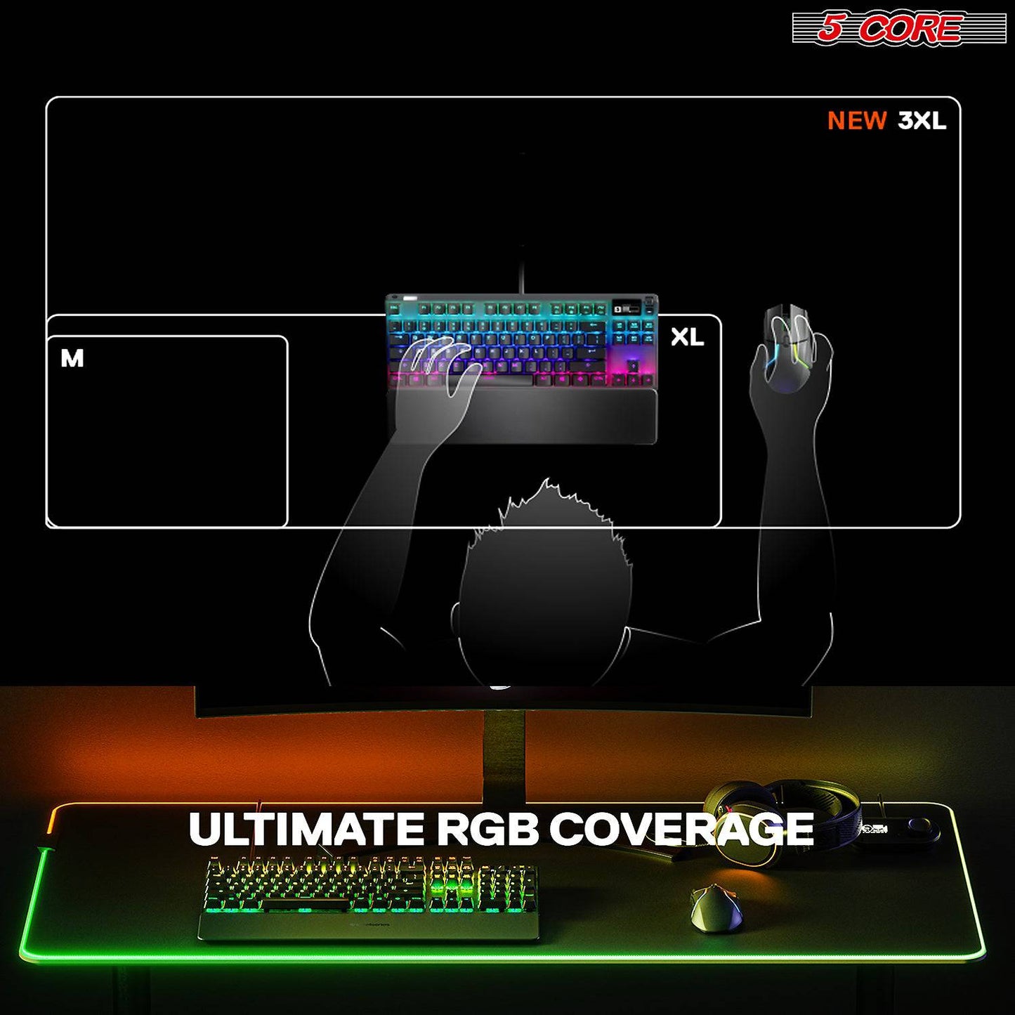 5Core LARGE RGB LED Extra Large Soft Gaming Mouse Pad Extended Oversized MP 300 RGB