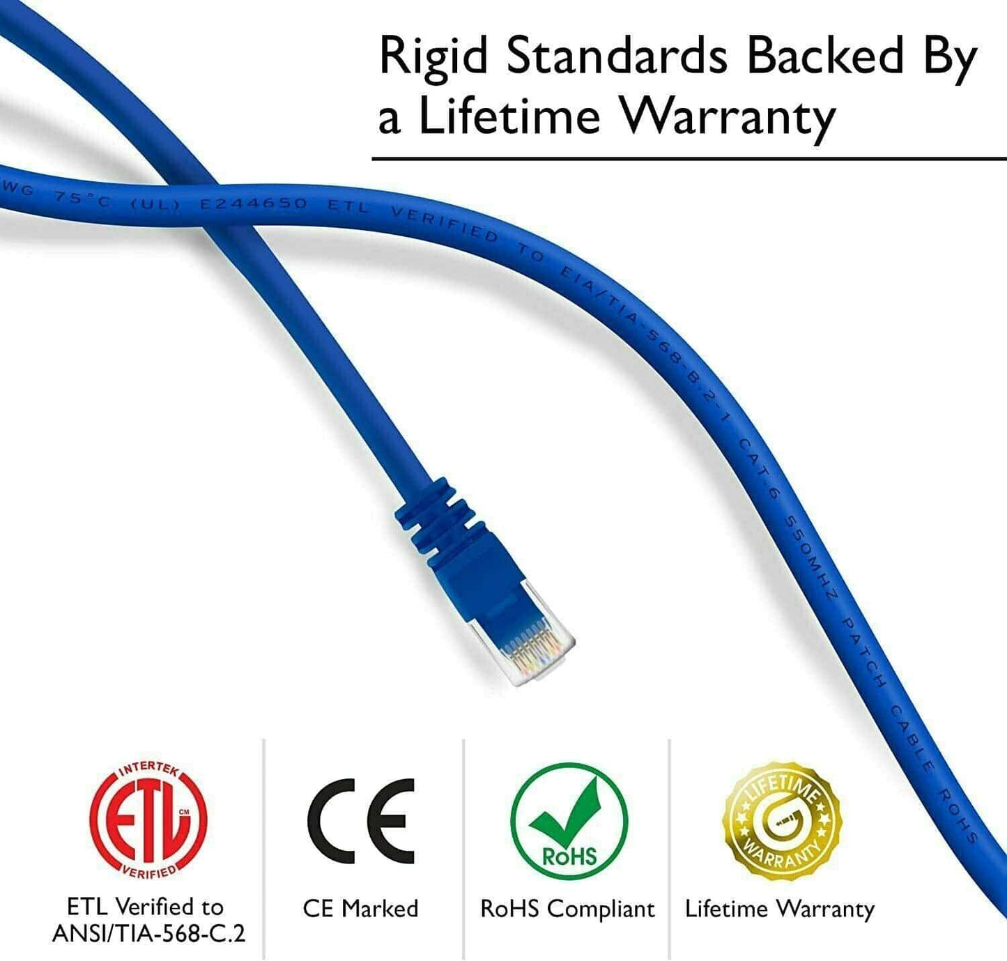 5Core 75 ft CAT6 Ethernet Internet Cable LAN Network Modem Router RJ45 Patch Cord ET 75FT BLU