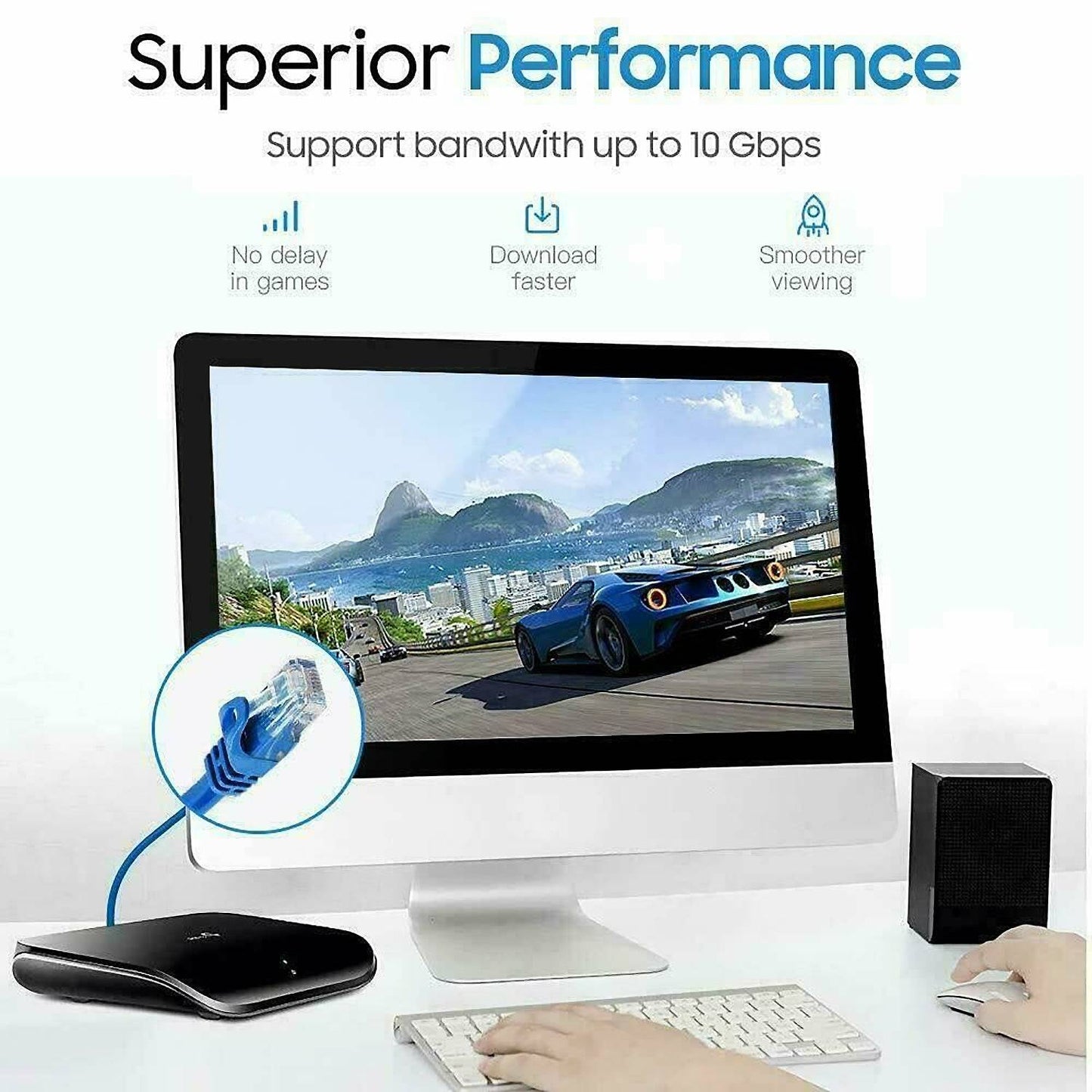 5Core 75 ft CAT6 Ethernet Internet Cable LAN Network Modem Router RJ45 Patch Cord ET 75FT BLU