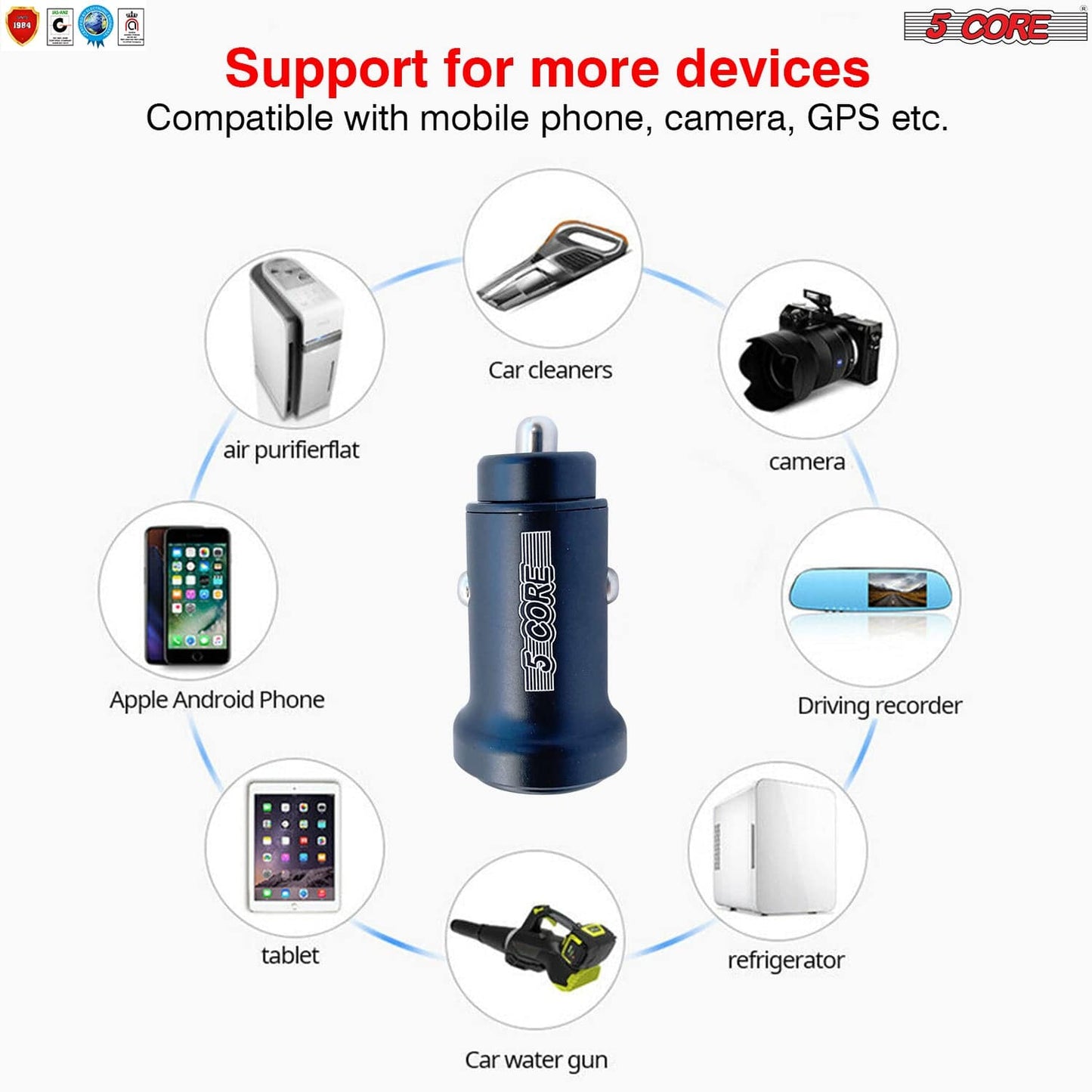 5Core 12V Car USB Fast Charger USB-C Dual Port Adapter For IPhone 2 Pack CDKC13