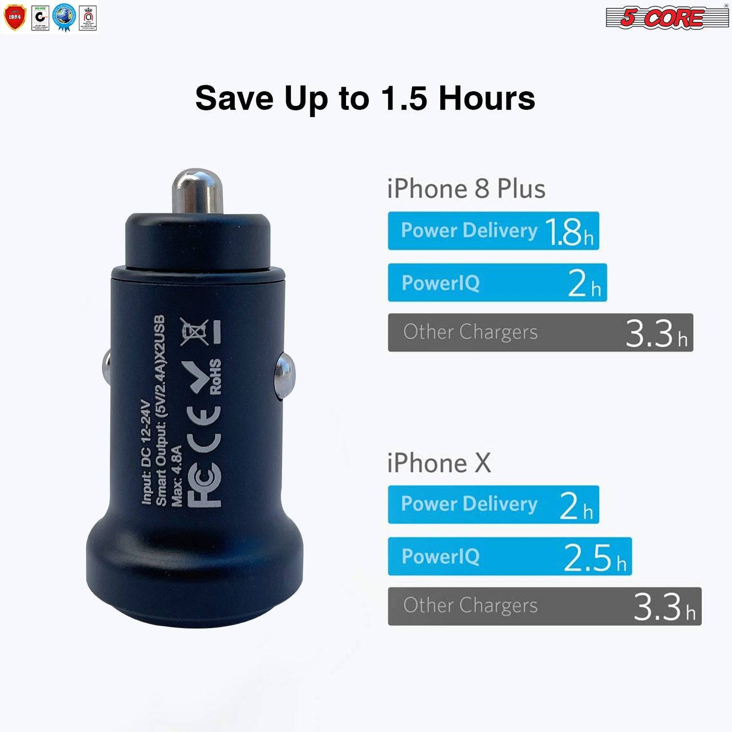 5Core 12V Car USB Fast Charger USB-C Dual Port Adapter For IPhone 2 Pack CDKC13