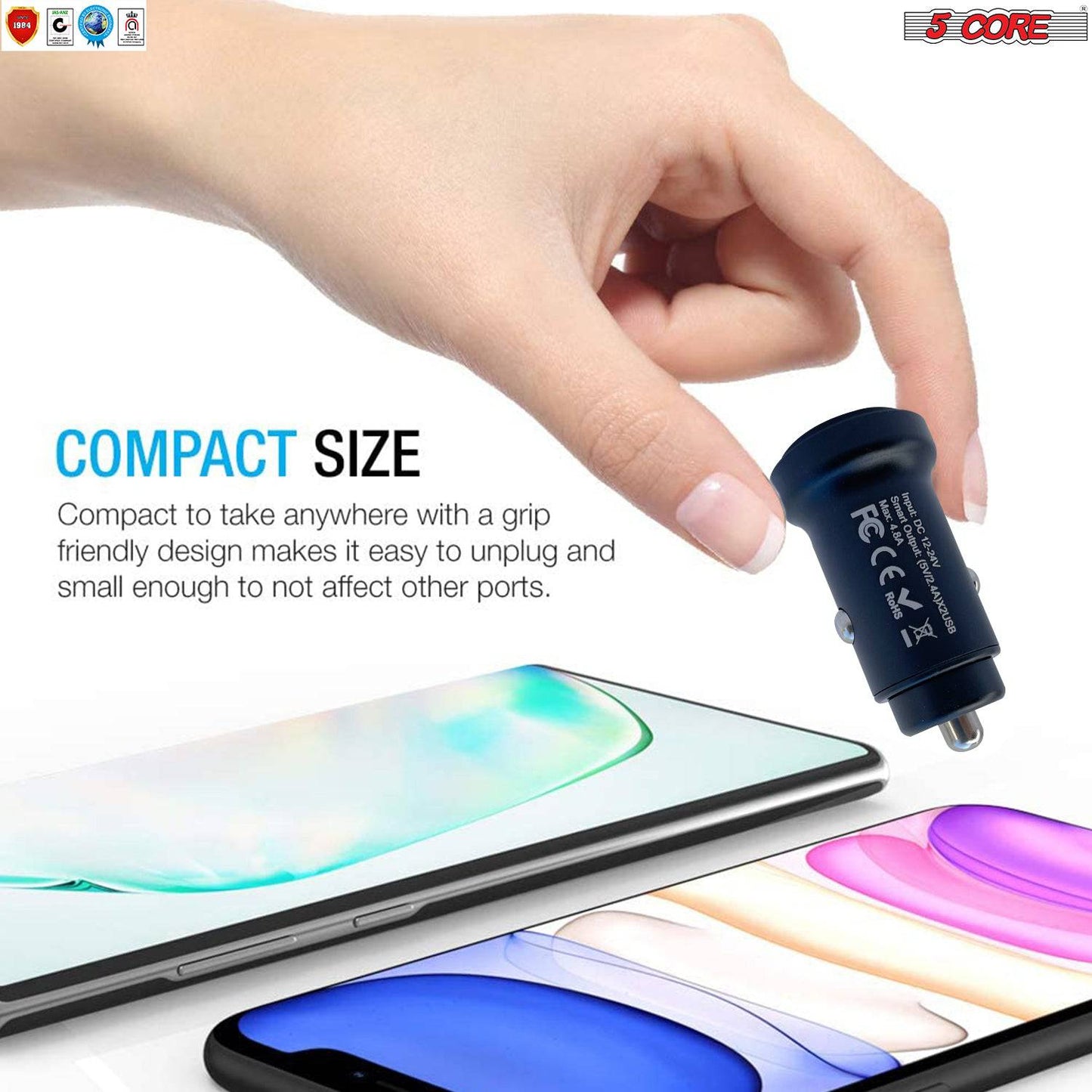 5Core 12V Car USB Fast Charger USB-C Dual Port Adapter For IPhone 2 Pack CDKC13