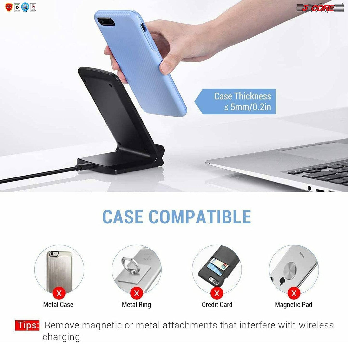 5Core Qi Wireless 10W  Fast Charging Pad Stand Dock For Samsung & iPhones 10W Black