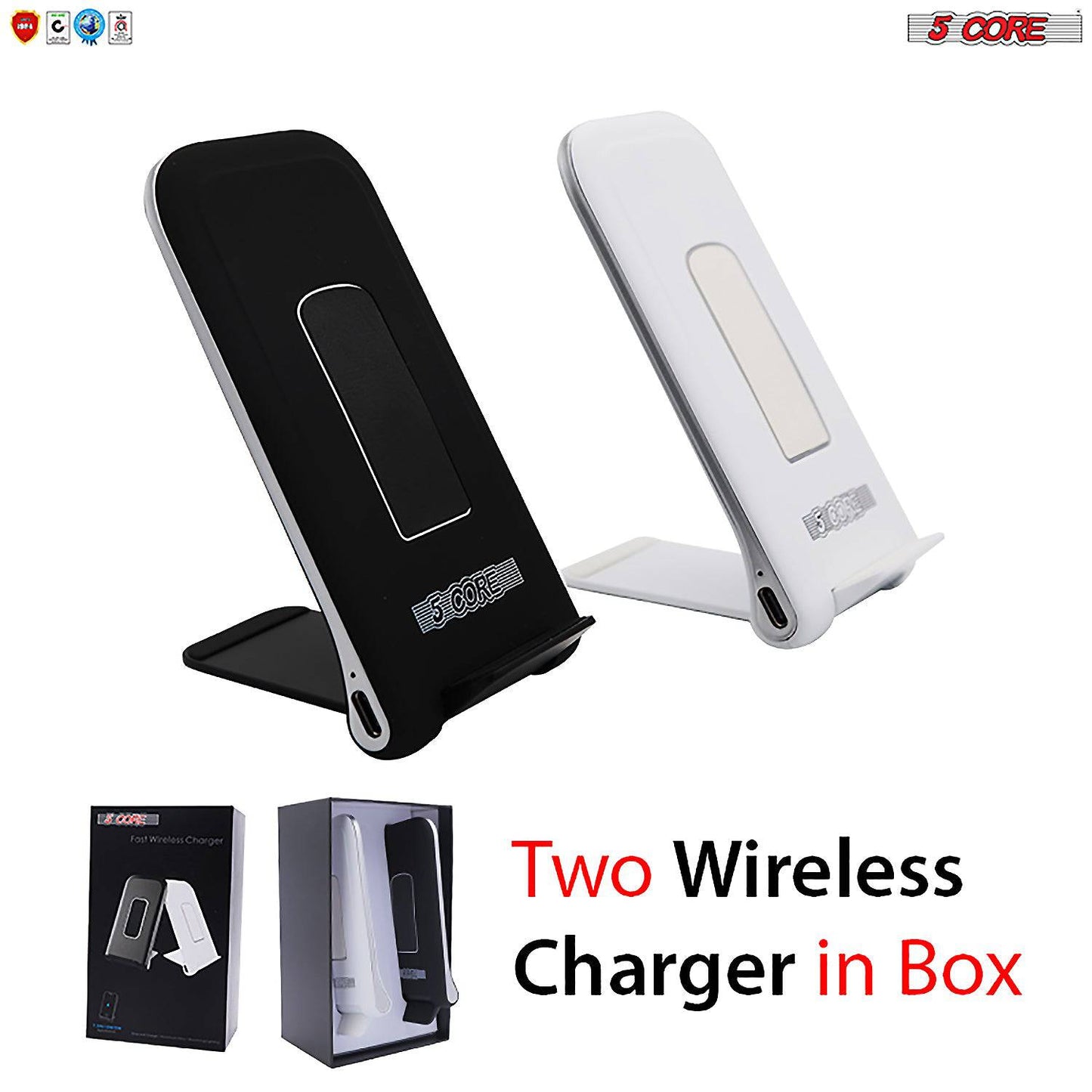 5Core Dock Stand Charger Wireless Black & White Pair Qi 15W Wire Less Fast Charger Pad Stand CDKW03