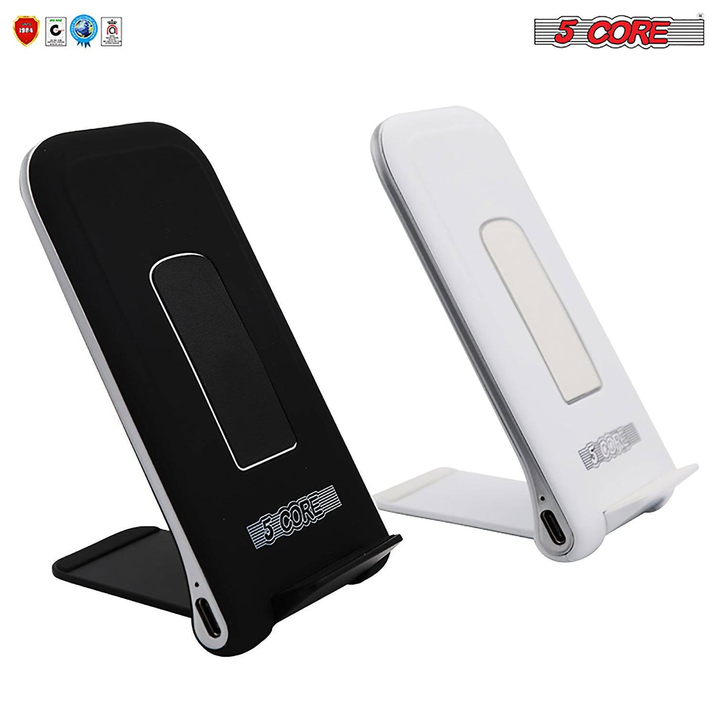5Core Dock Stand Charger Wireless Black & White Pair Qi 15W Wire Less Fast Charger Pad Stand CDKW03
