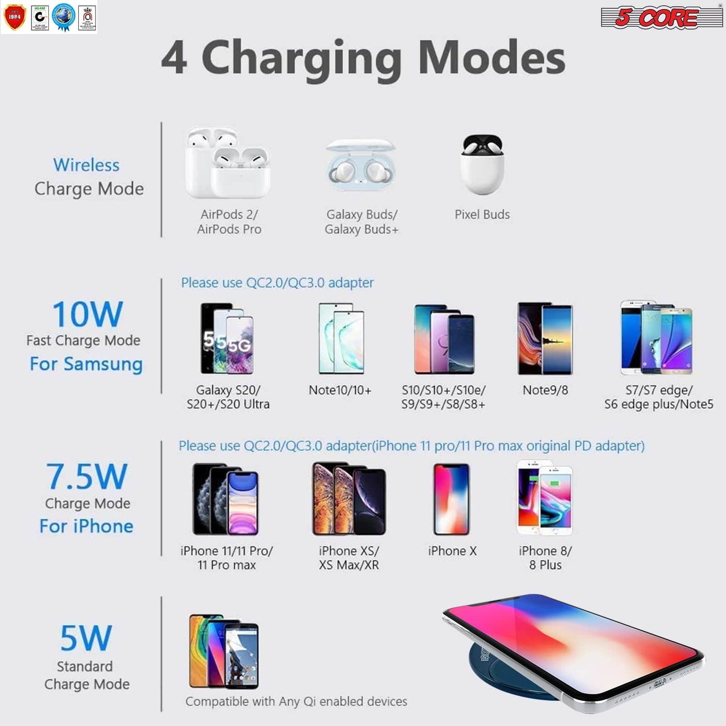 5Core Qi Wireless 15W Fast Charging Pad Stand Dock For Samsung & iPhones CDKW01 B
