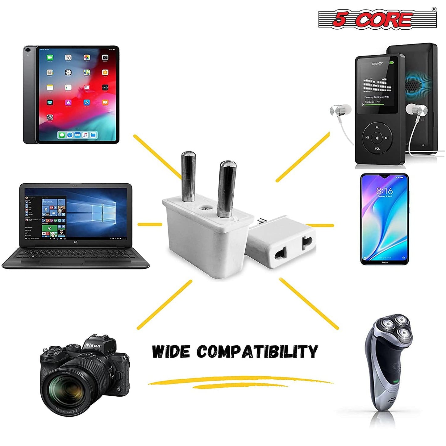 5Core Universal World Travel USB Plug Adapter Surge Protectors Type A International Type C 4Pcs WH