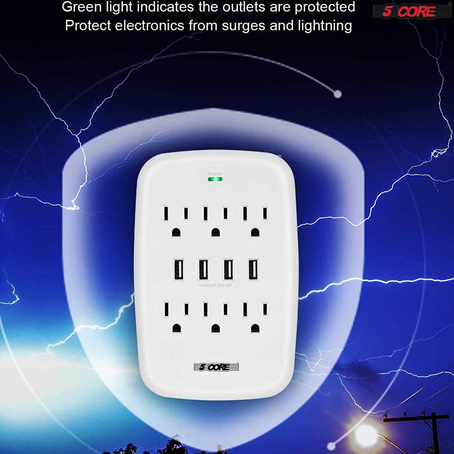 5Core 6 Outlet Wall Plug Extender with 4 USB Ports Multi Outlet Adapter Surge Protector  WMS 6S 4USB