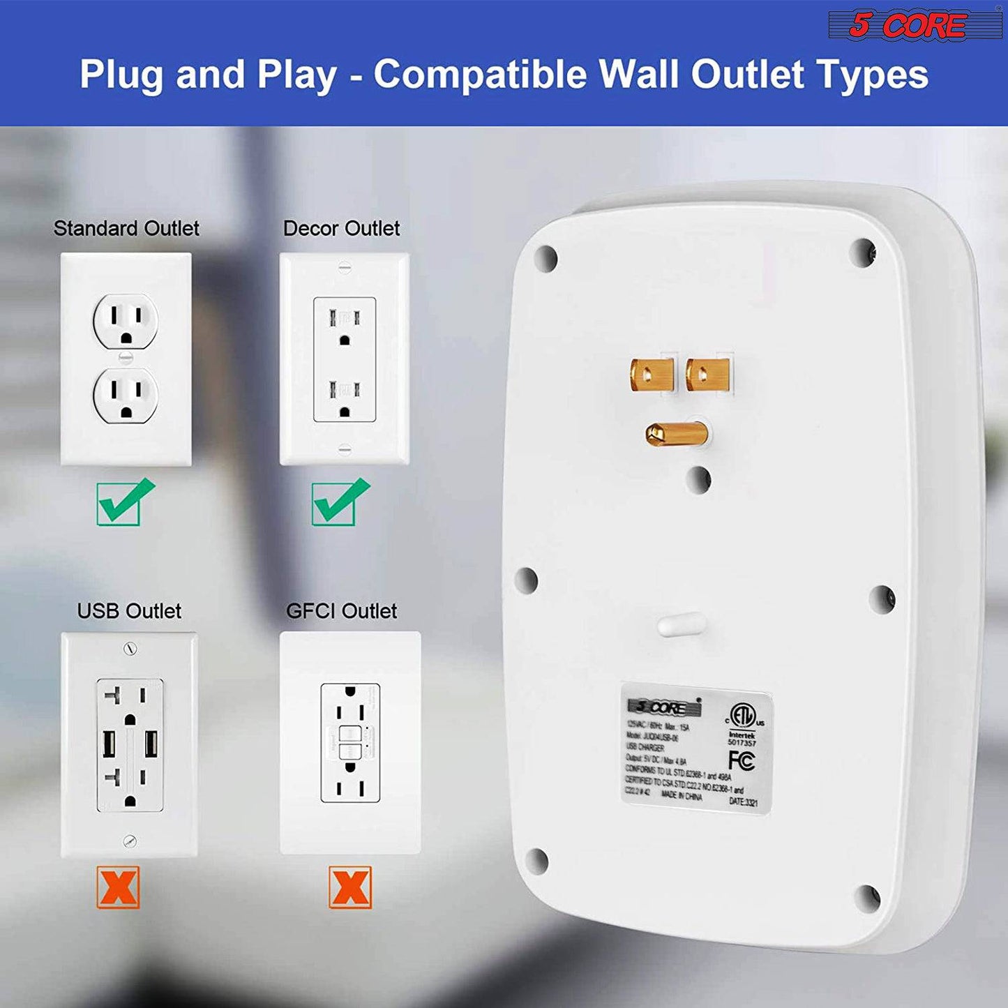 5Core 6 Outlet Wall Plug Extender with 4 USB Ports Multi Outlet Adapter Surge Protector  WMS 6S 4USB
