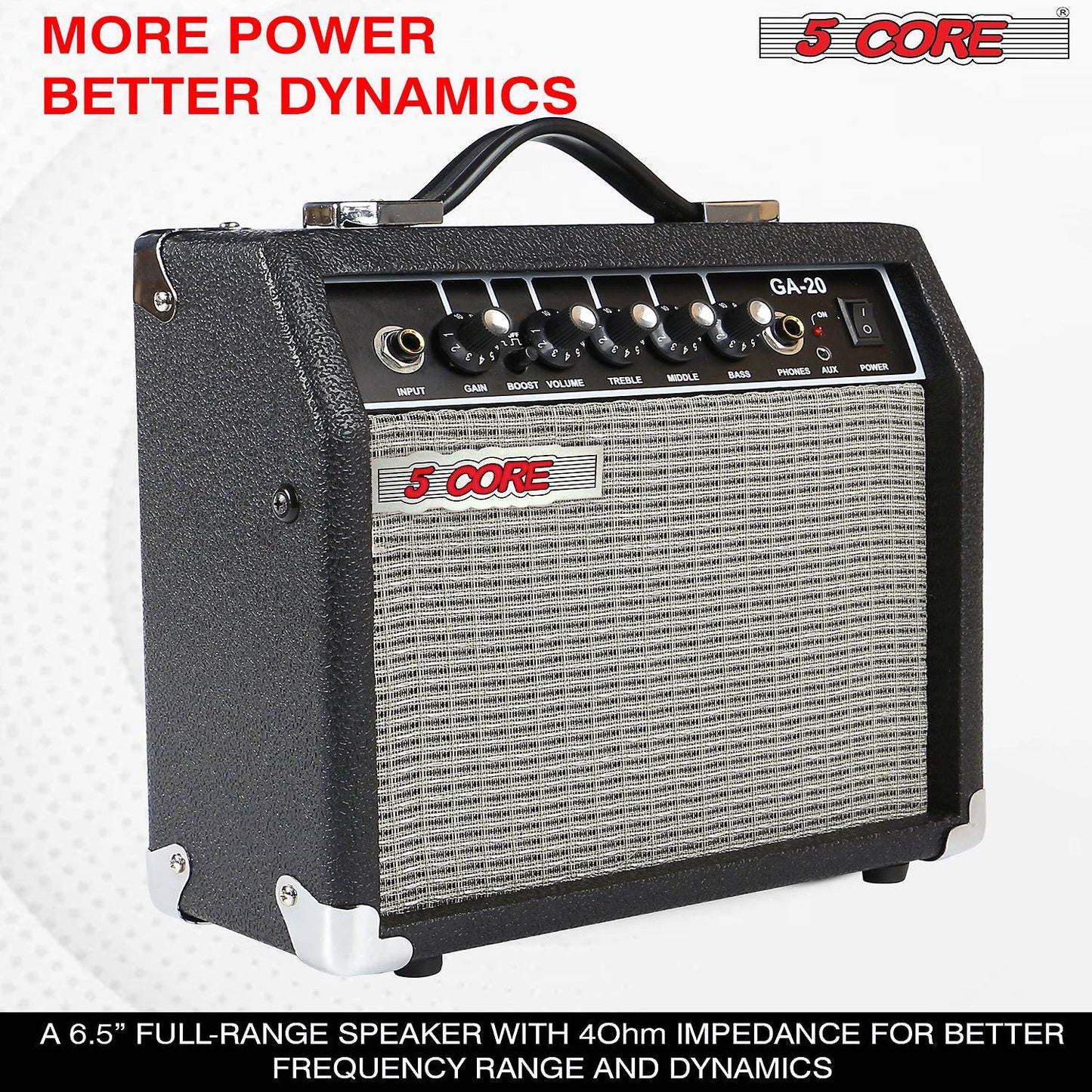 5Core 20 Watt Electric Guitar Bass Amp Amplifier Built In Speaker Headphone Jack & AUX GA 20 BLK
